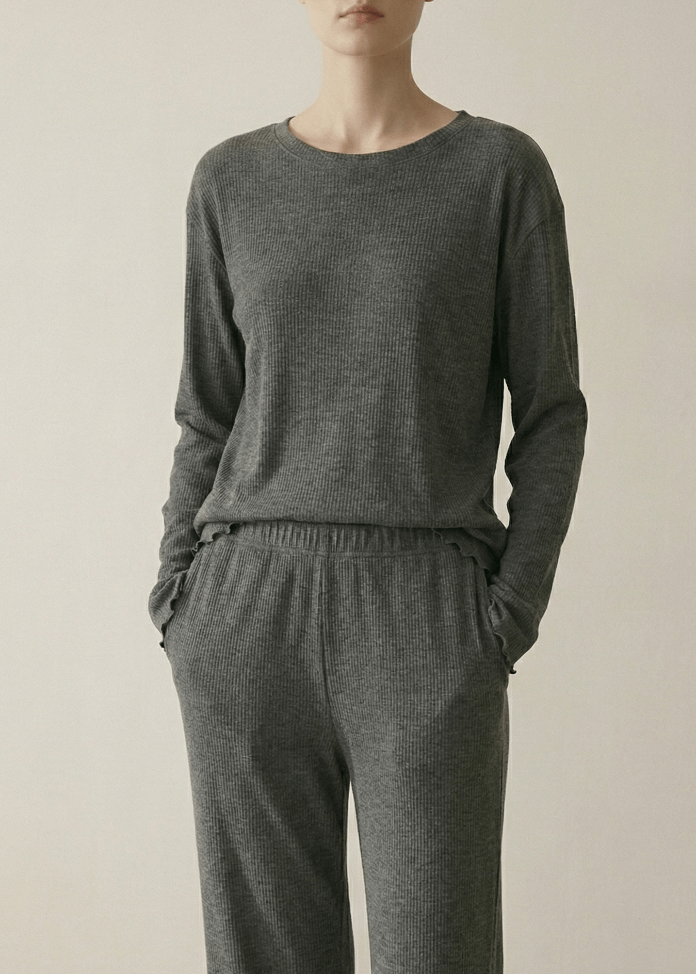 - Ever Lasting - Mira Soft Brushed Knit Lounge Set / Deep Charcoal Gray - Pajamas - Ever Lasting