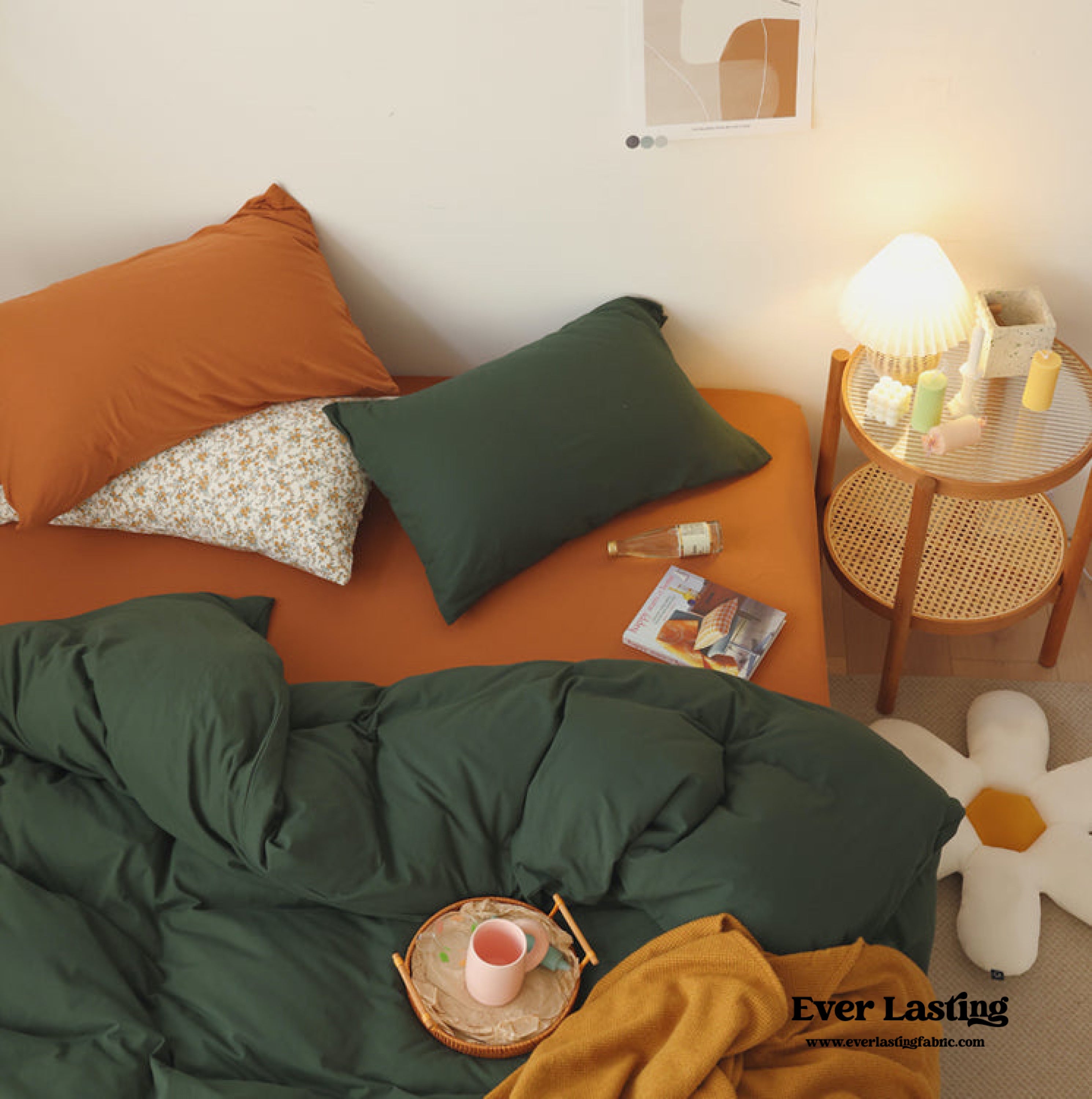 Mixed Color Bedding Set / Green + Orange
