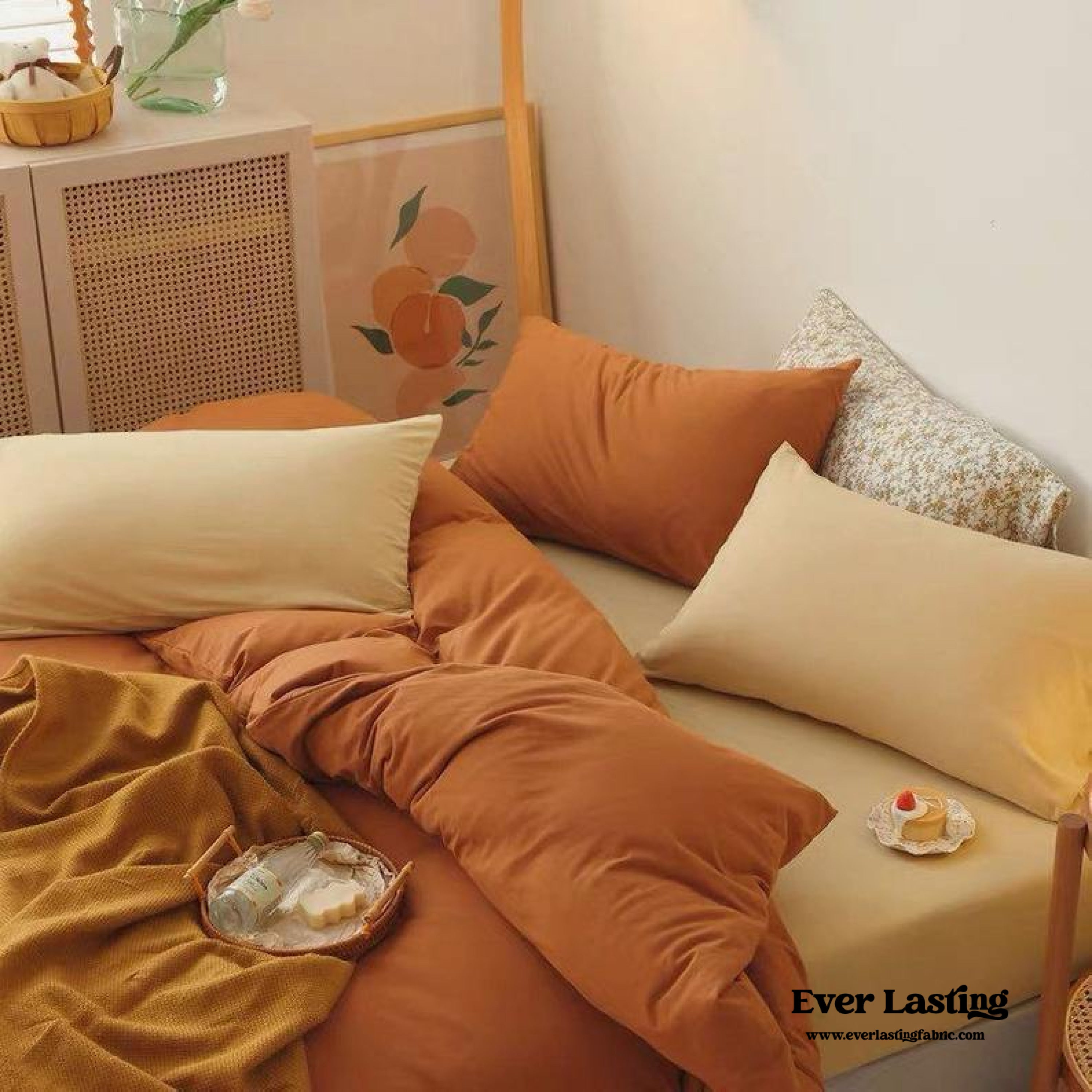 Mixed Color Bedding Set / Green + Orange - Ever Lasting