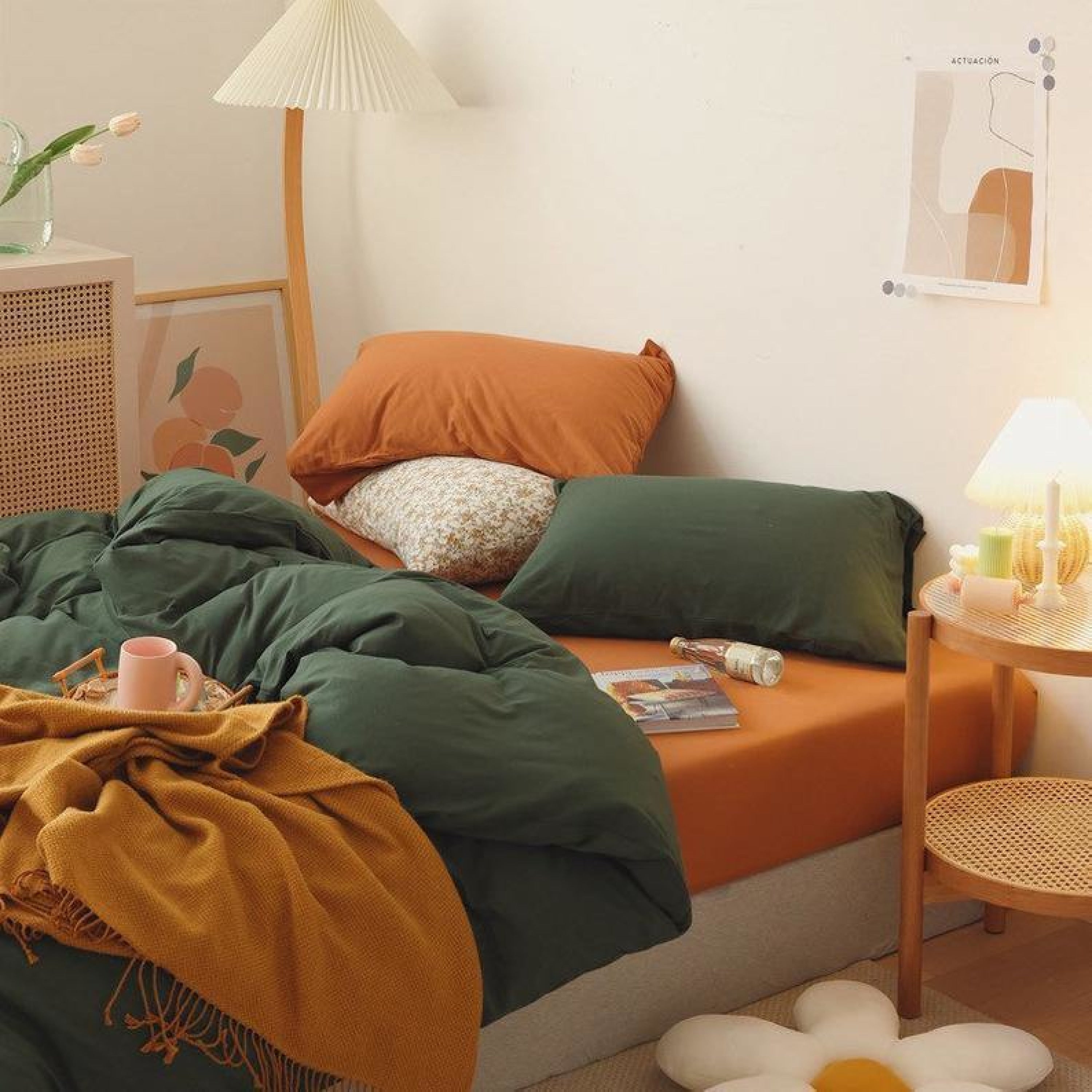 Mixed Color Bedding Set / Green + Orange