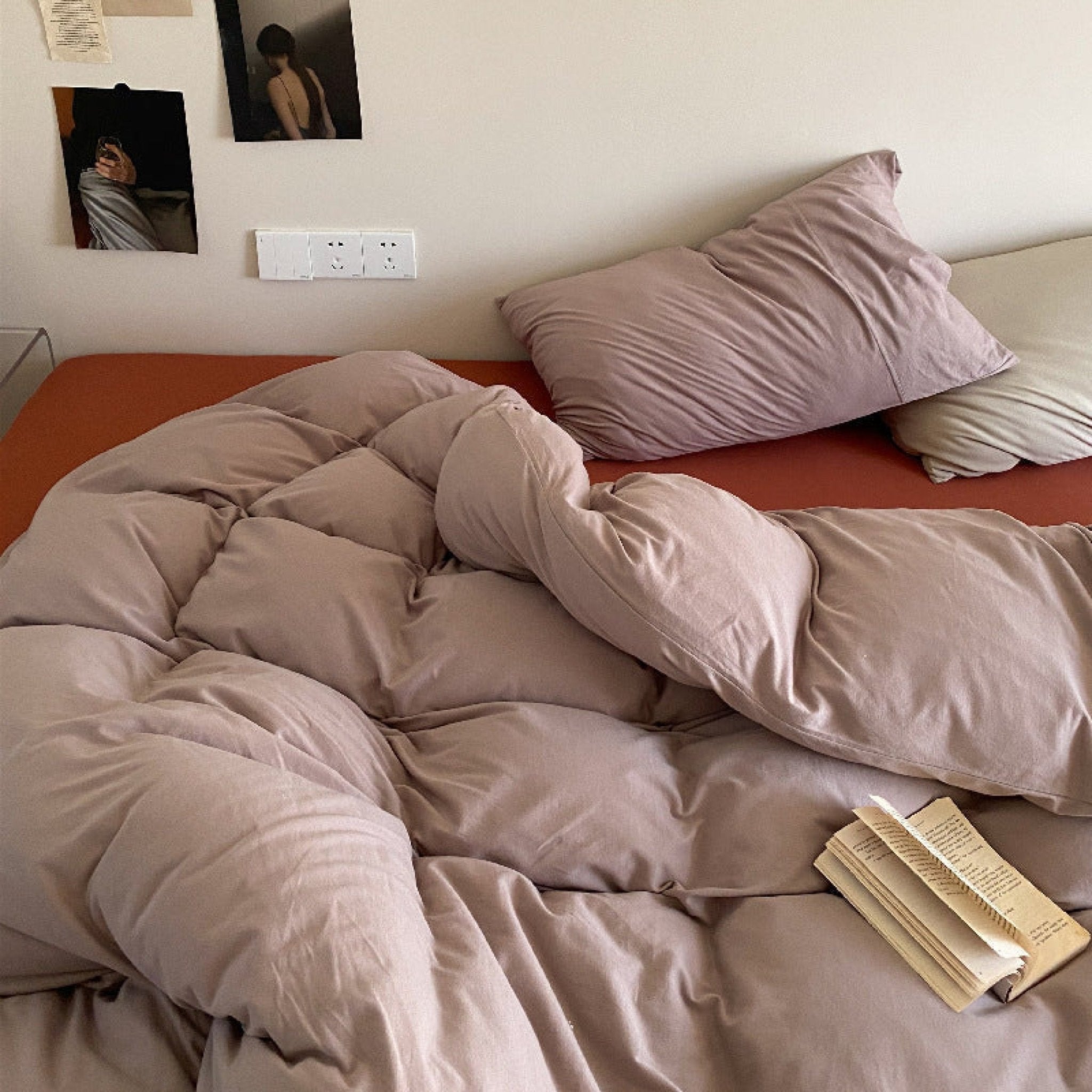 Mixed Color Warm Tone Jersey Knit Bedding Set / Red Gray - Ever Lasting