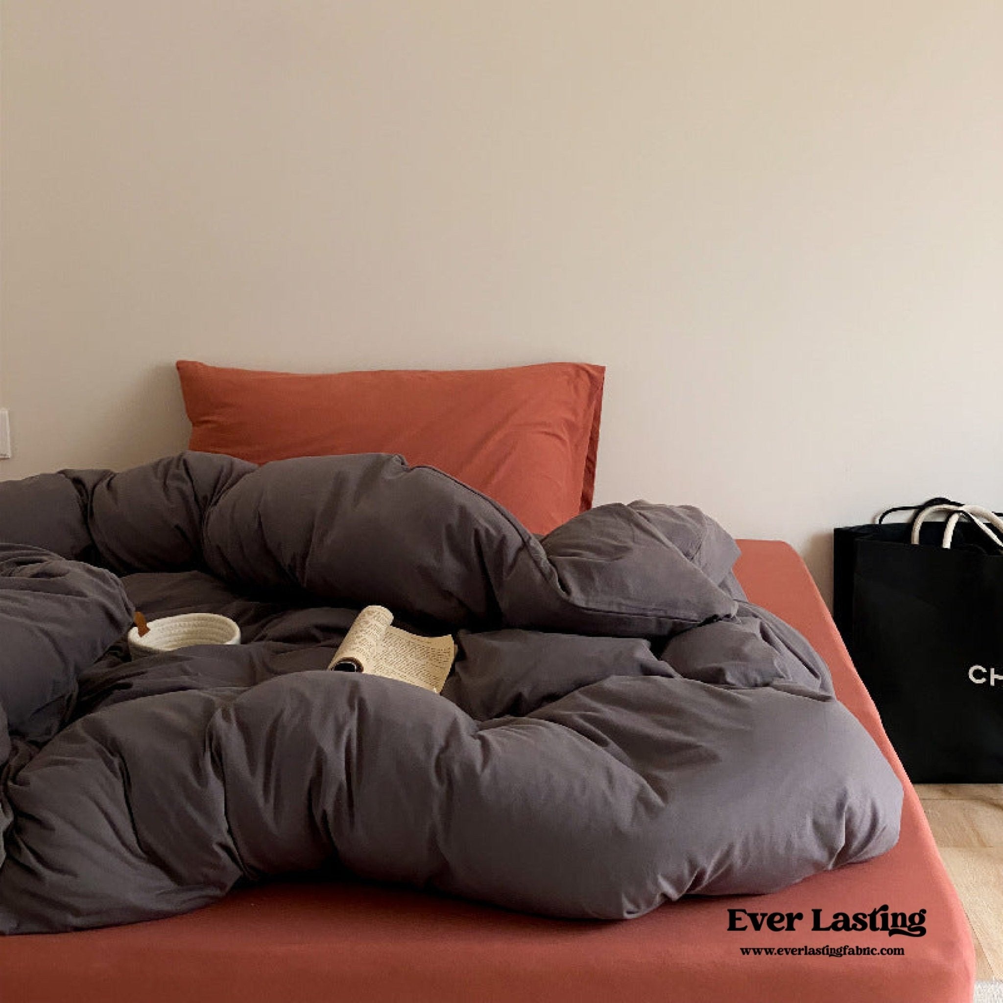 Mixed Color Warm Tone Jersey Knit Bedding Set / Red Gray - Ever Lasting