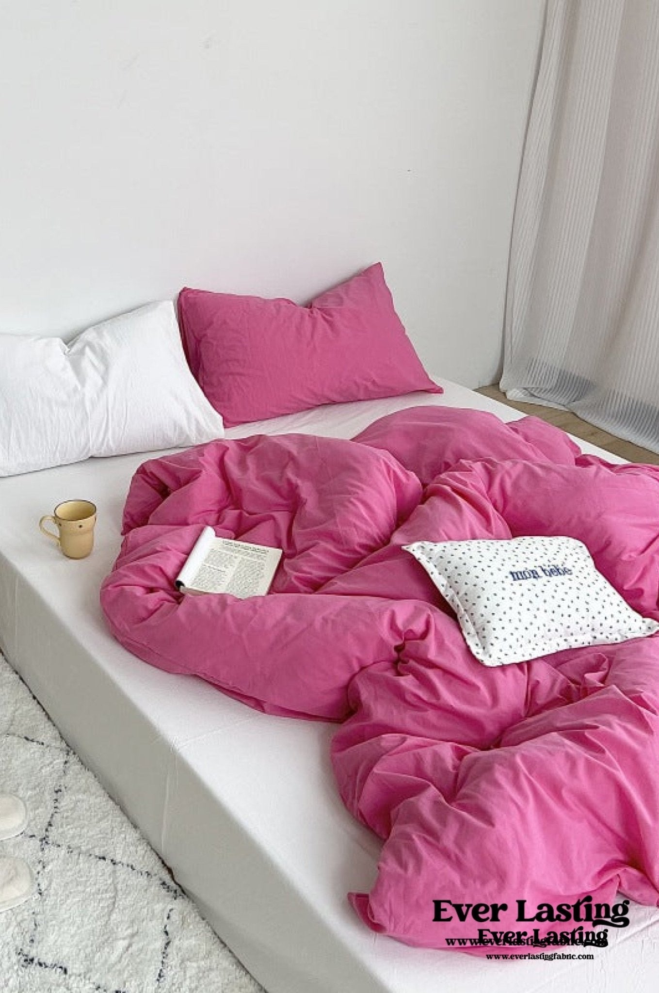 Mixed Color Washed Cotton Bedding Set / Baby Pink + White - Ever Lasting