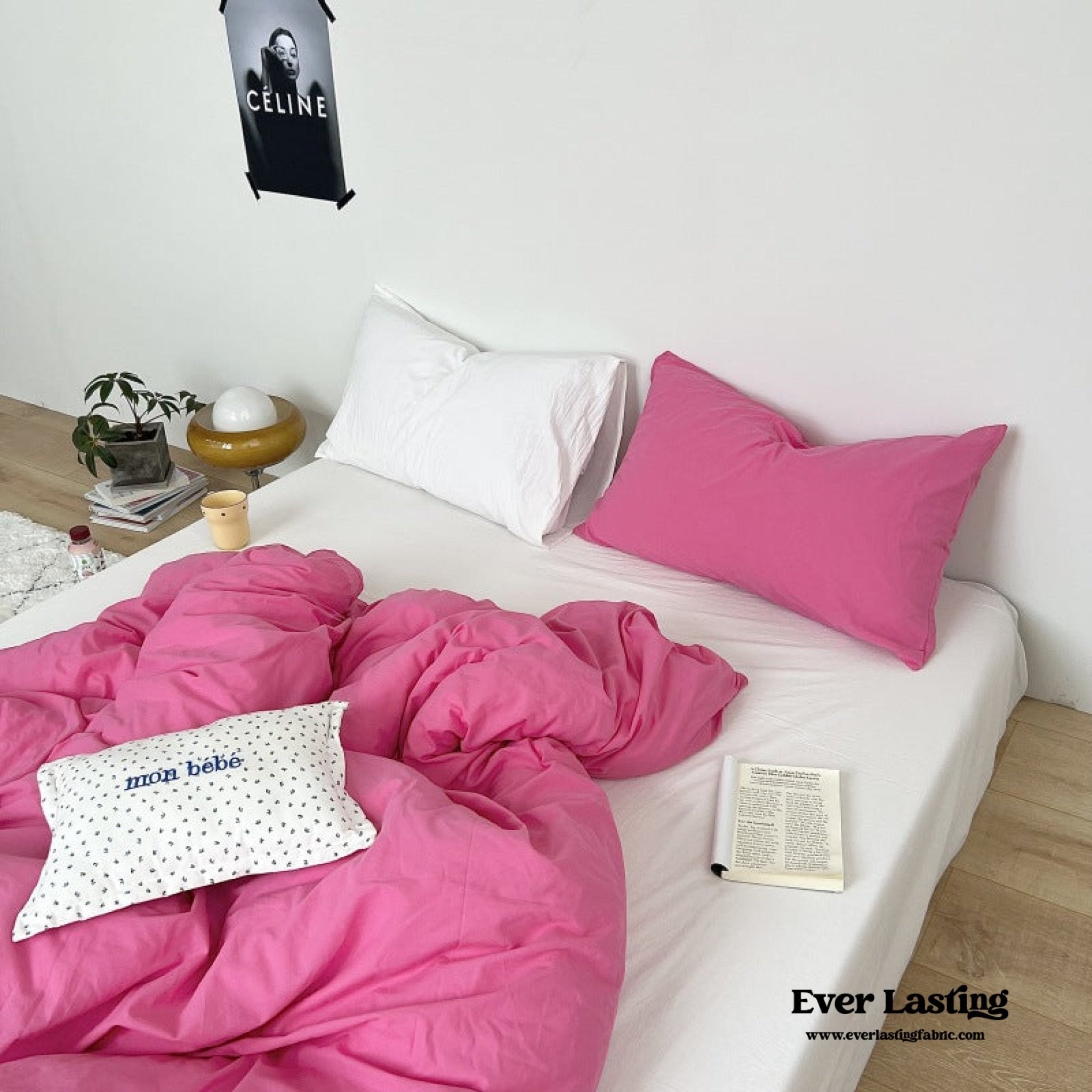 Mixed Color Washed Cotton Bedding Set / Baby Pink + White - Ever Lasting