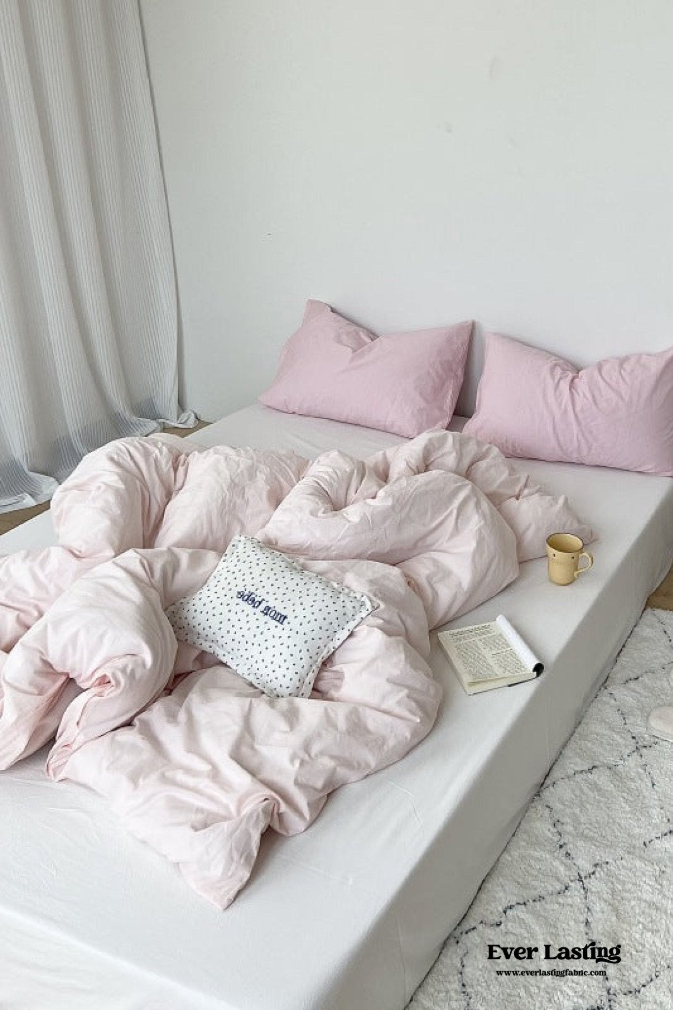 Mixed Color Washed Cotton Bedding Set / Baby Pink + White - Ever Lasting