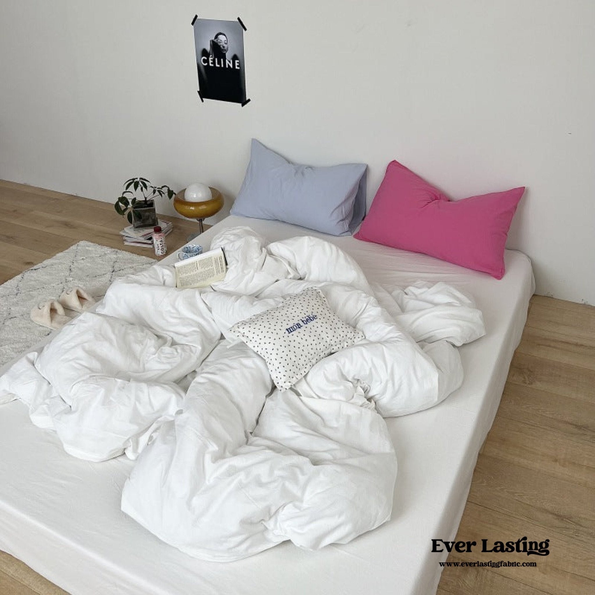 Mixed Color Washed Cotton Bedding Set / Baby Pink + White - Ever Lasting