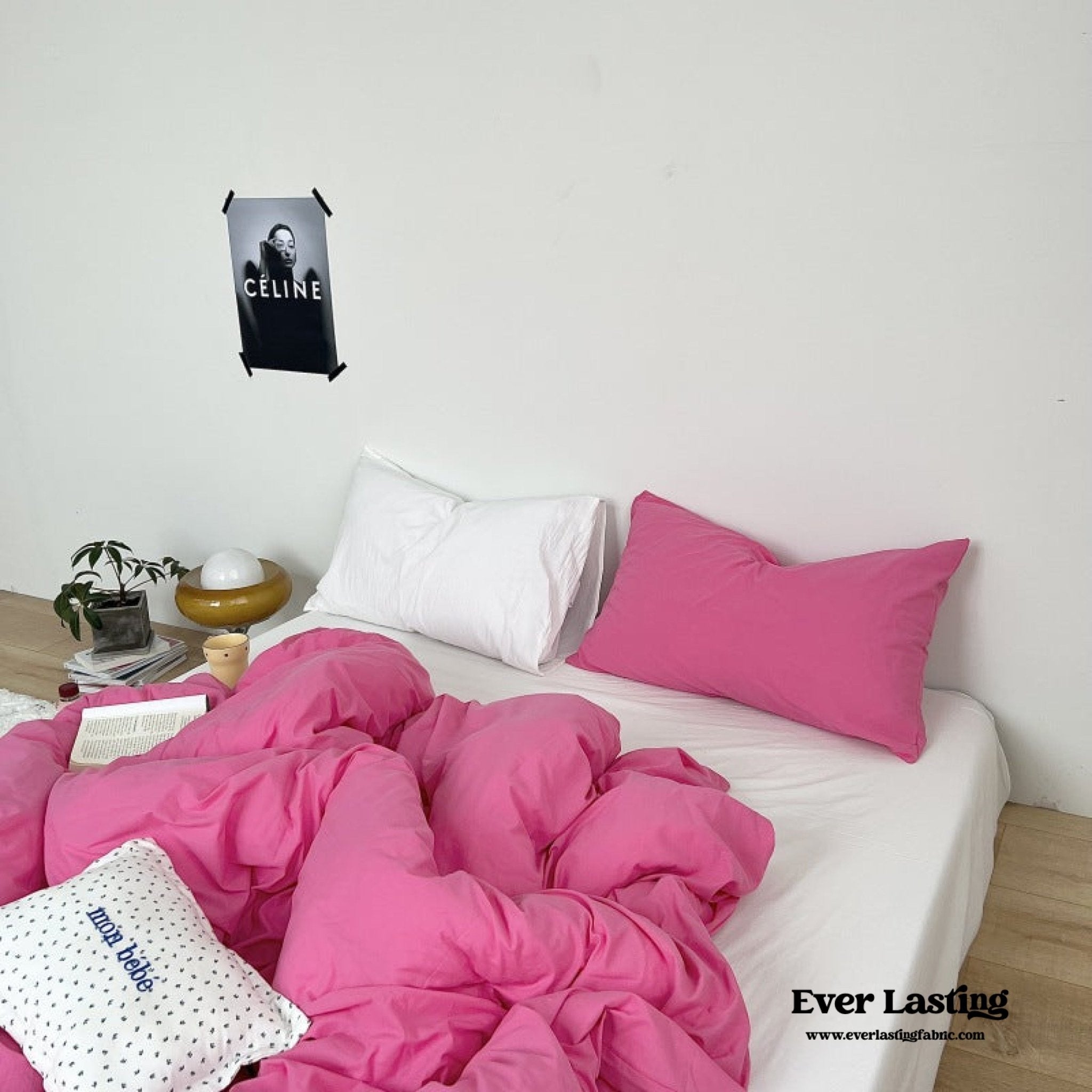 Mixed Color Washed Cotton Bedding Set / Baby Pink + White - Ever Lasting