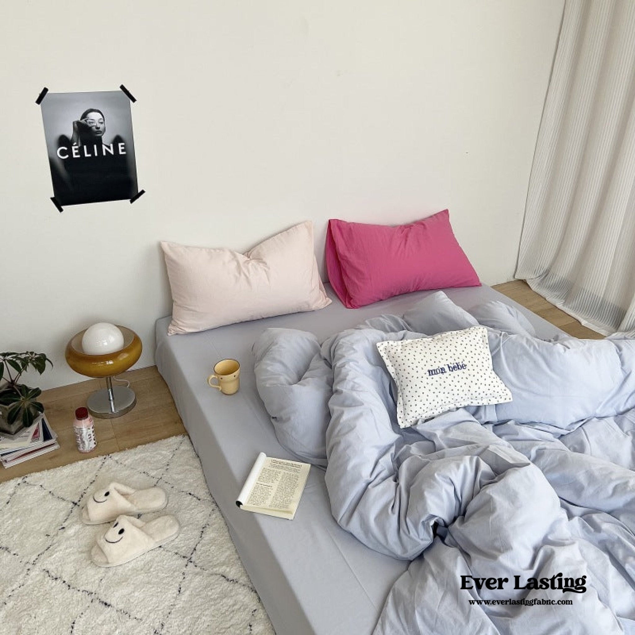 Mixed Color Washed Cotton Bedding Set / Baby Pink + White - Ever Lasting