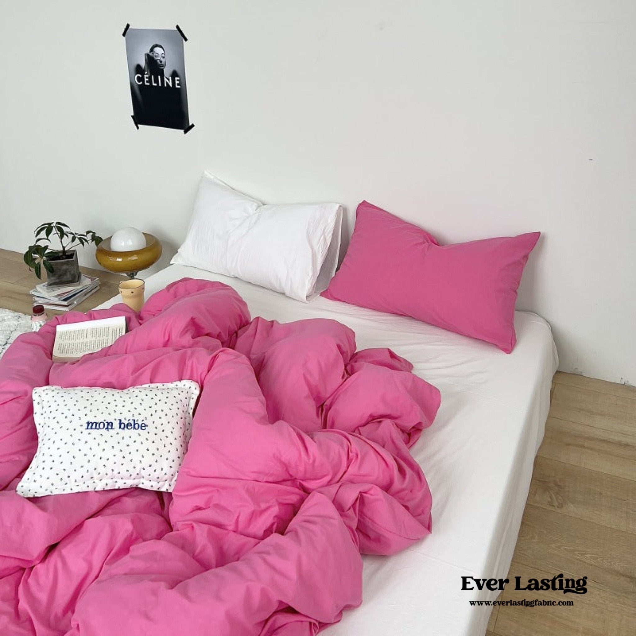 Mixed Color Washed Cotton Bedding Set / Baby Pink + White - Ever Lasting