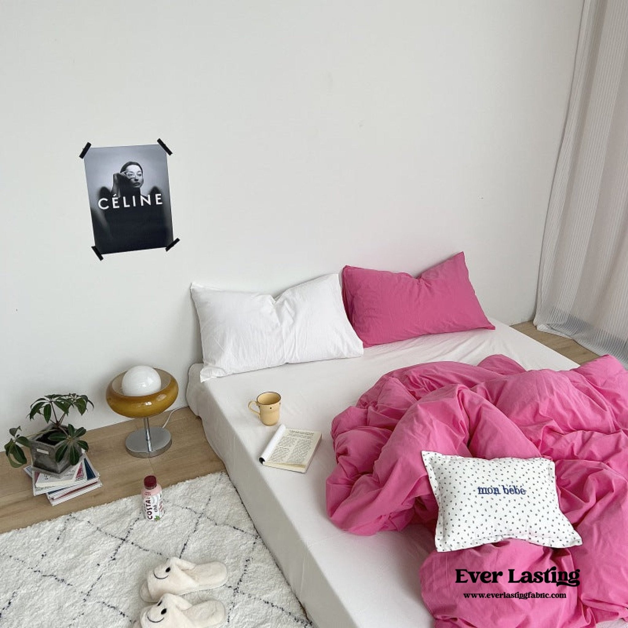 Mixed Color Washed Cotton Bedding Set / Baby Pink + White - Ever Lasting