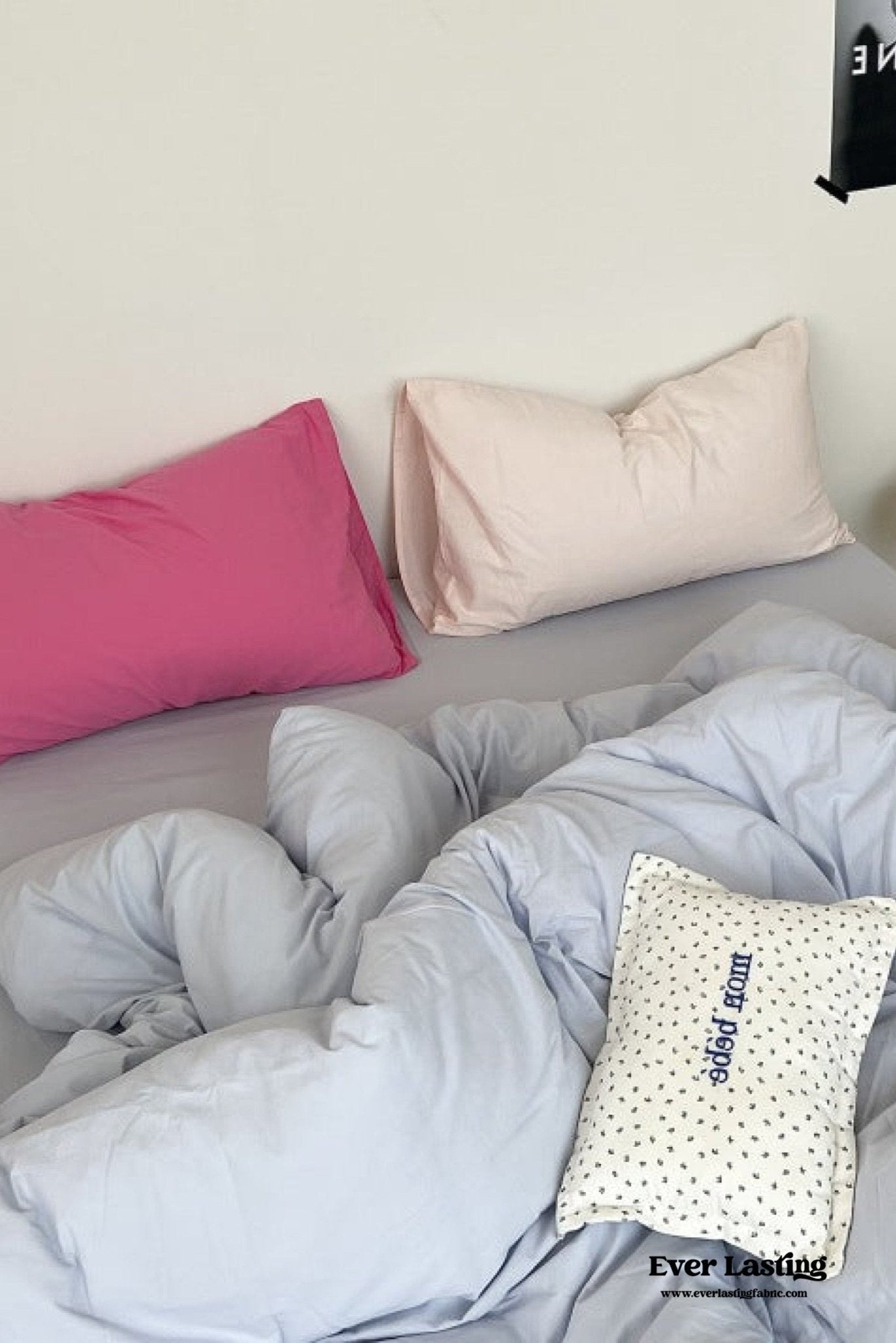 Mixed Color Washed Cotton Bedding Set / Baby Pink + White - Ever Lasting