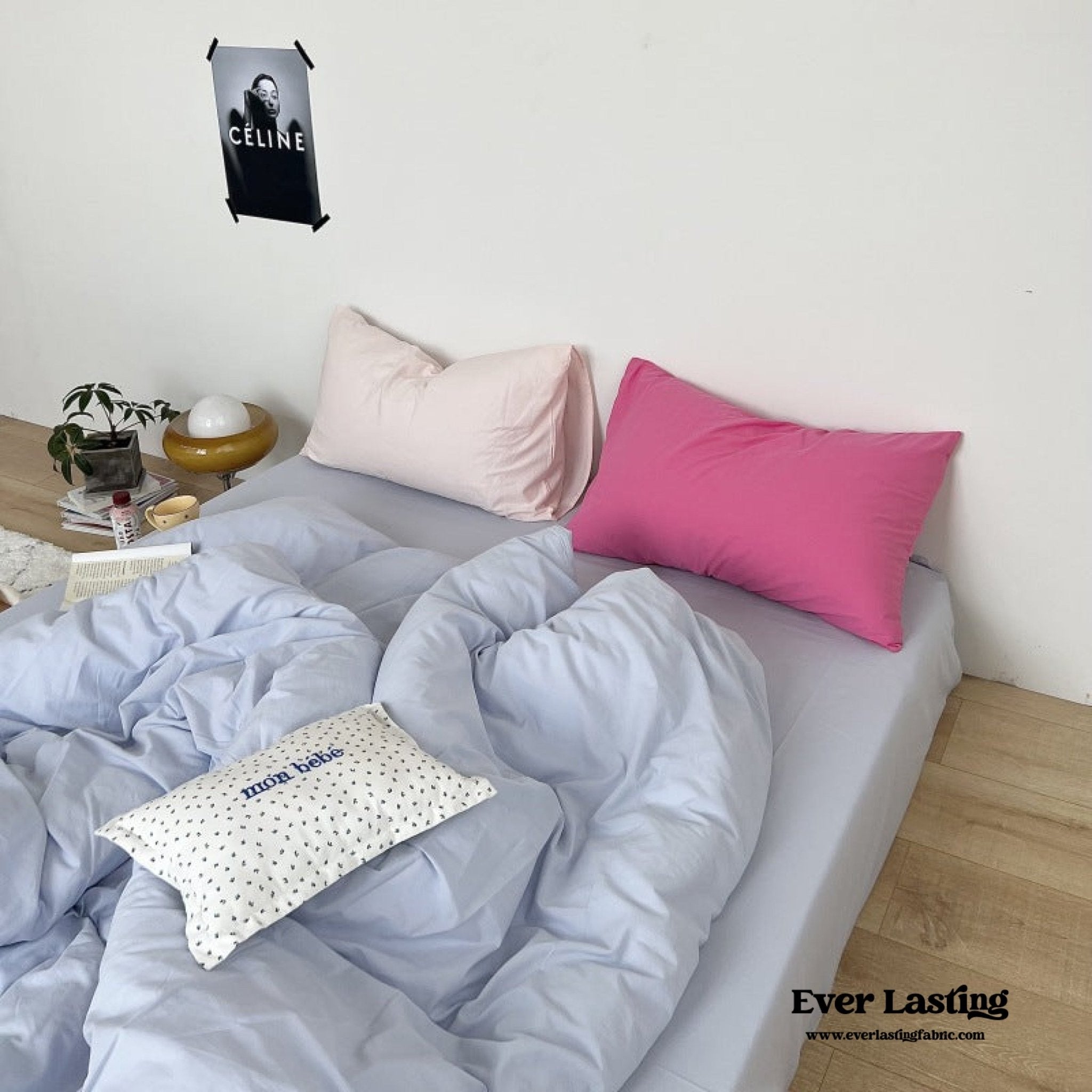 Mixed Color Washed Cotton Bedding Set / Baby Pink + White - Ever Lasting