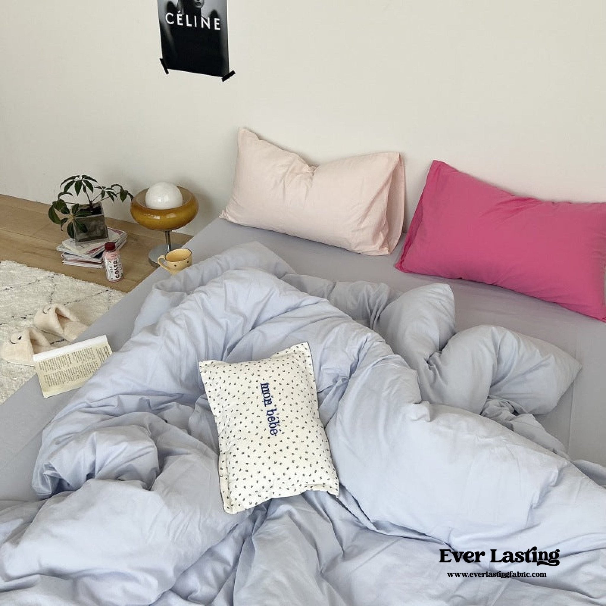 Mixed Color Washed Cotton Bedding Set / Baby Pink + White - Ever Lasting