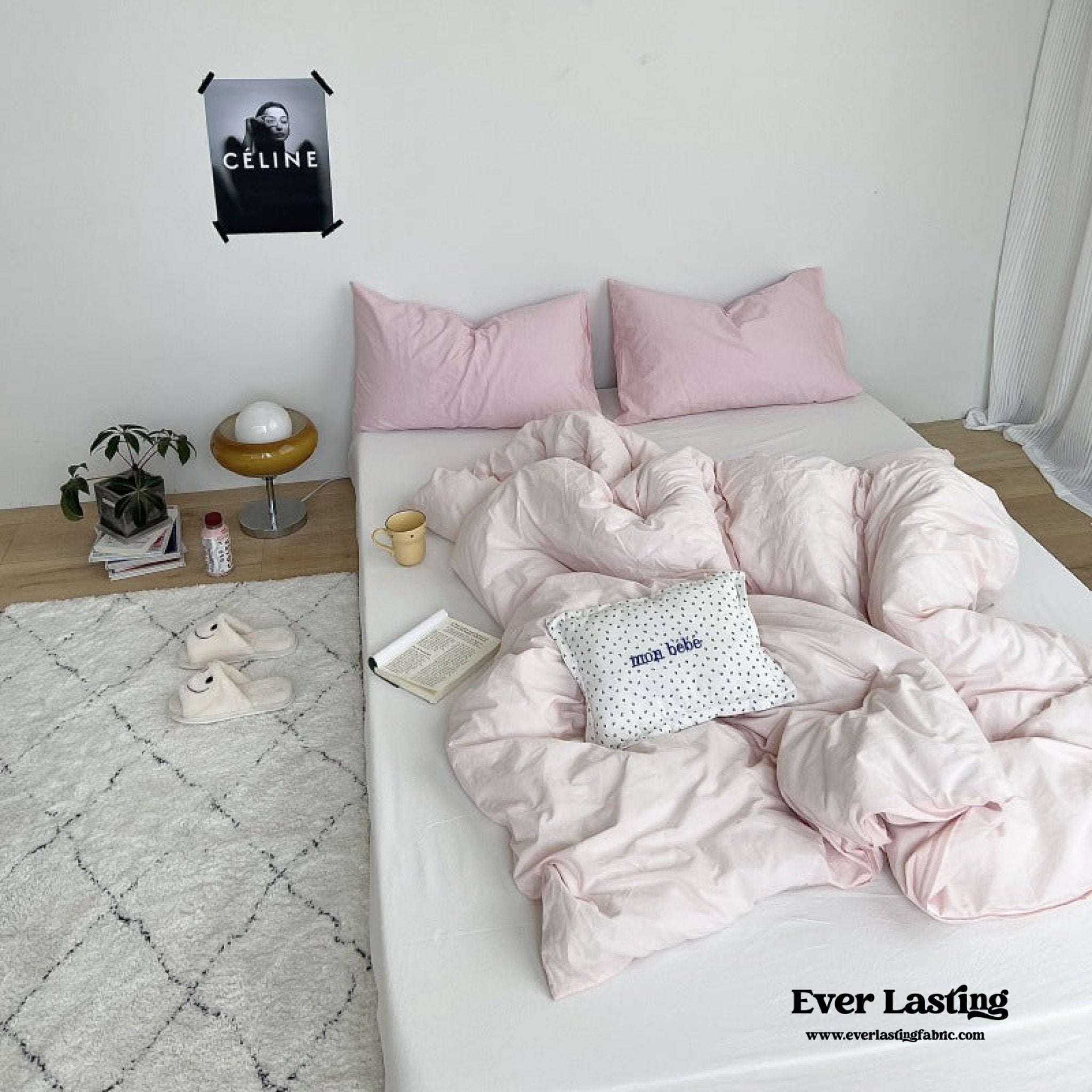 Mixed Color Washed Cotton Bedding Set / Baby Pink + White - Ever Lasting