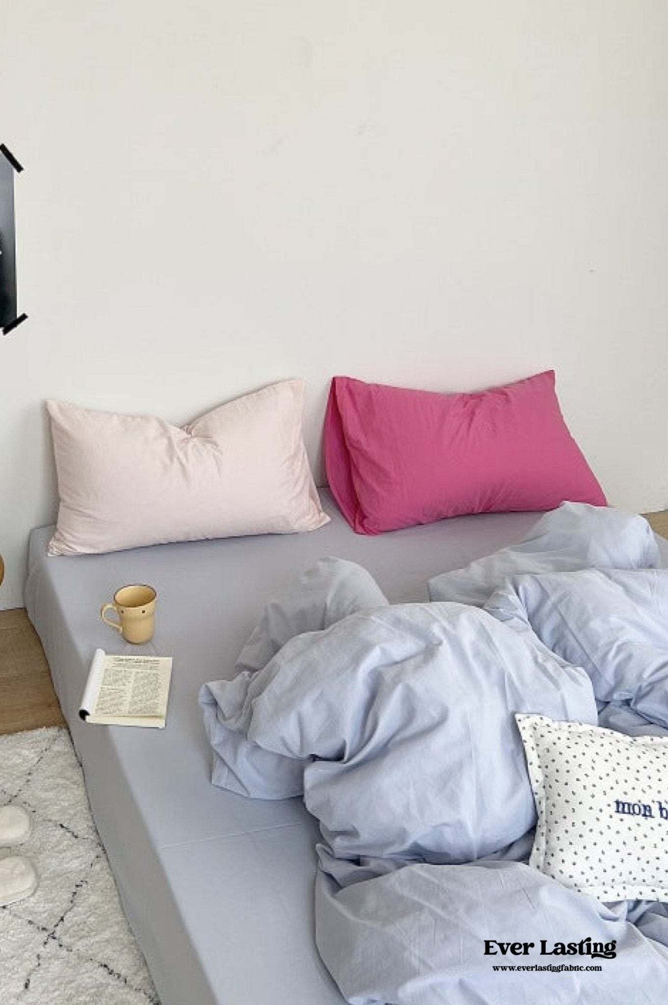 Mixed Color Washed Cotton Bedding Set / Baby Pink + White - Ever Lasting