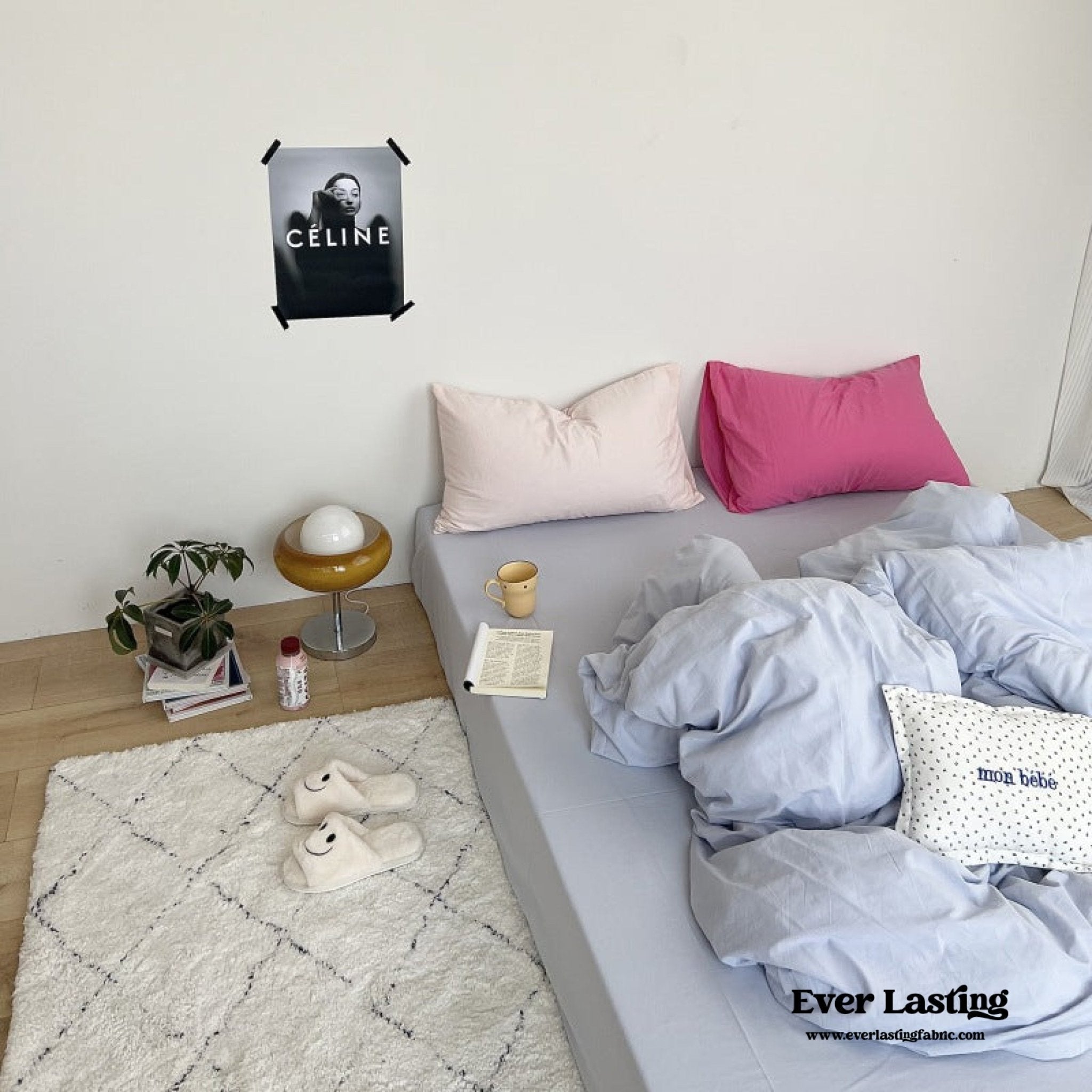 Mixed Color Washed Cotton Bedding Set / Baby Pink + White - Ever Lasting