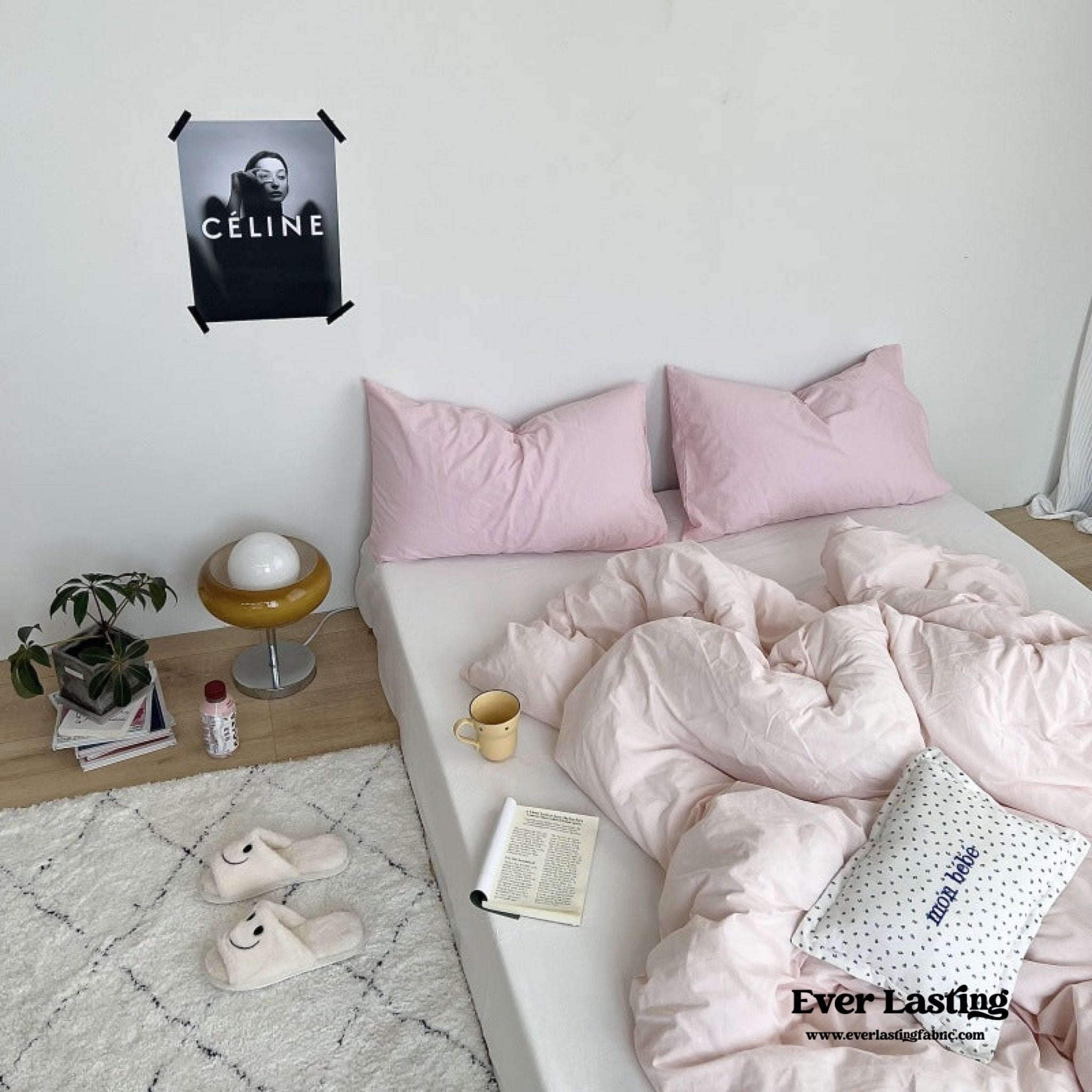 Mixed Color Washed Cotton Bedding Set / Baby Pink + White - Ever Lasting