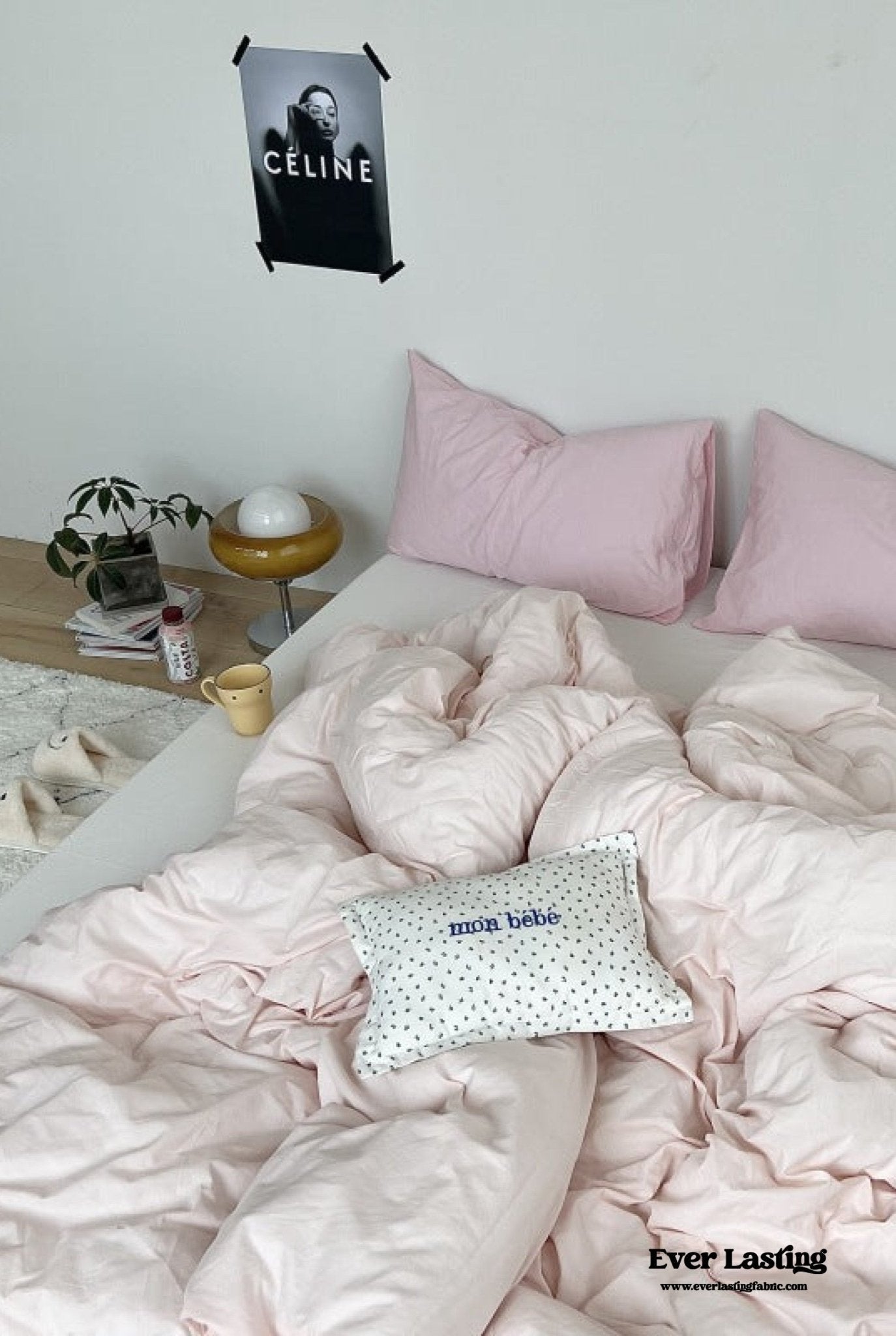 Mixed Color Washed Cotton Bedding Set / Baby Pink + White - Ever Lasting