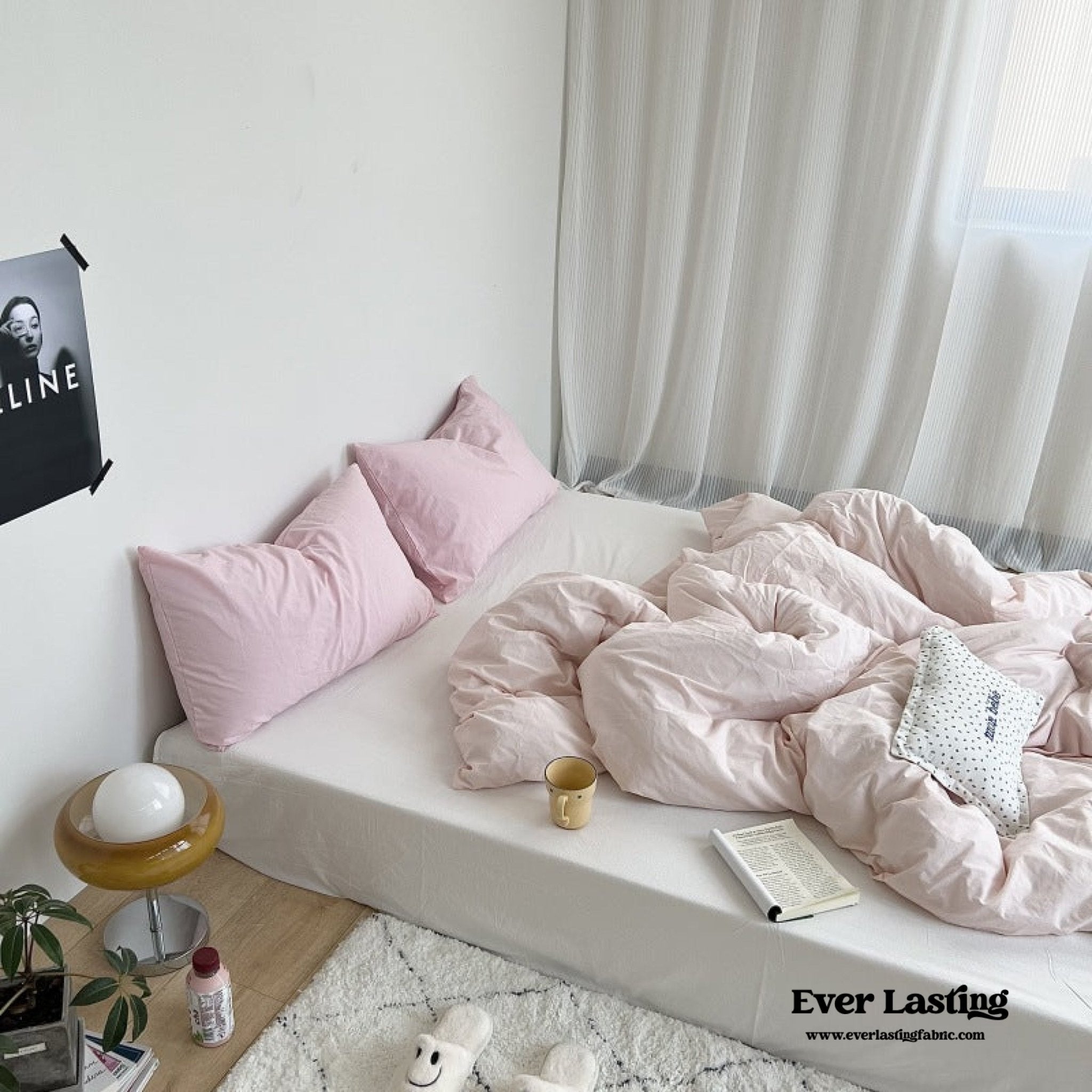 Mixed Color Washed Cotton Bedding Set / Baby Pink + White - Ever Lasting