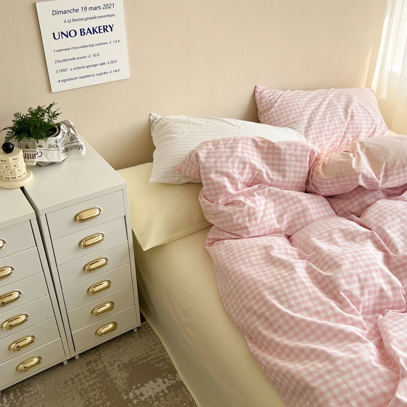 - Ever Lasting - Mixed Gingham Bedding Set / Pink + Yellow - Bedding Set - Ever Lasting