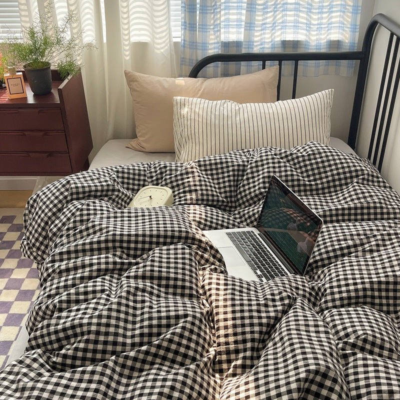- Ever Lasting - Mixed Gingham Striped Bedding Set / Black - Bedding Set - Ever Lasting