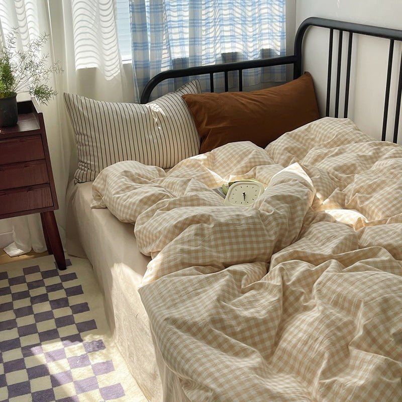 - Ever Lasting - Mixed Gingham Striped Bedding Set / Black - Bedding Set - Ever Lasting