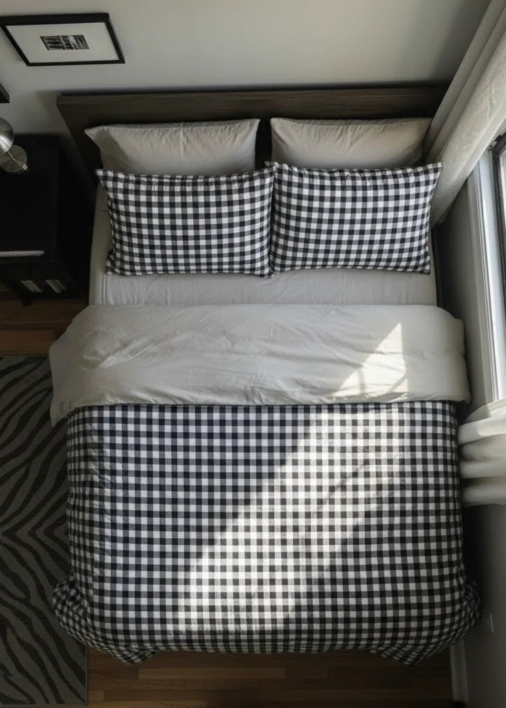 - Ever Lasting - Mixed Gingham Striped Bedding Set / Black - Bedding Set - Ever Lasting