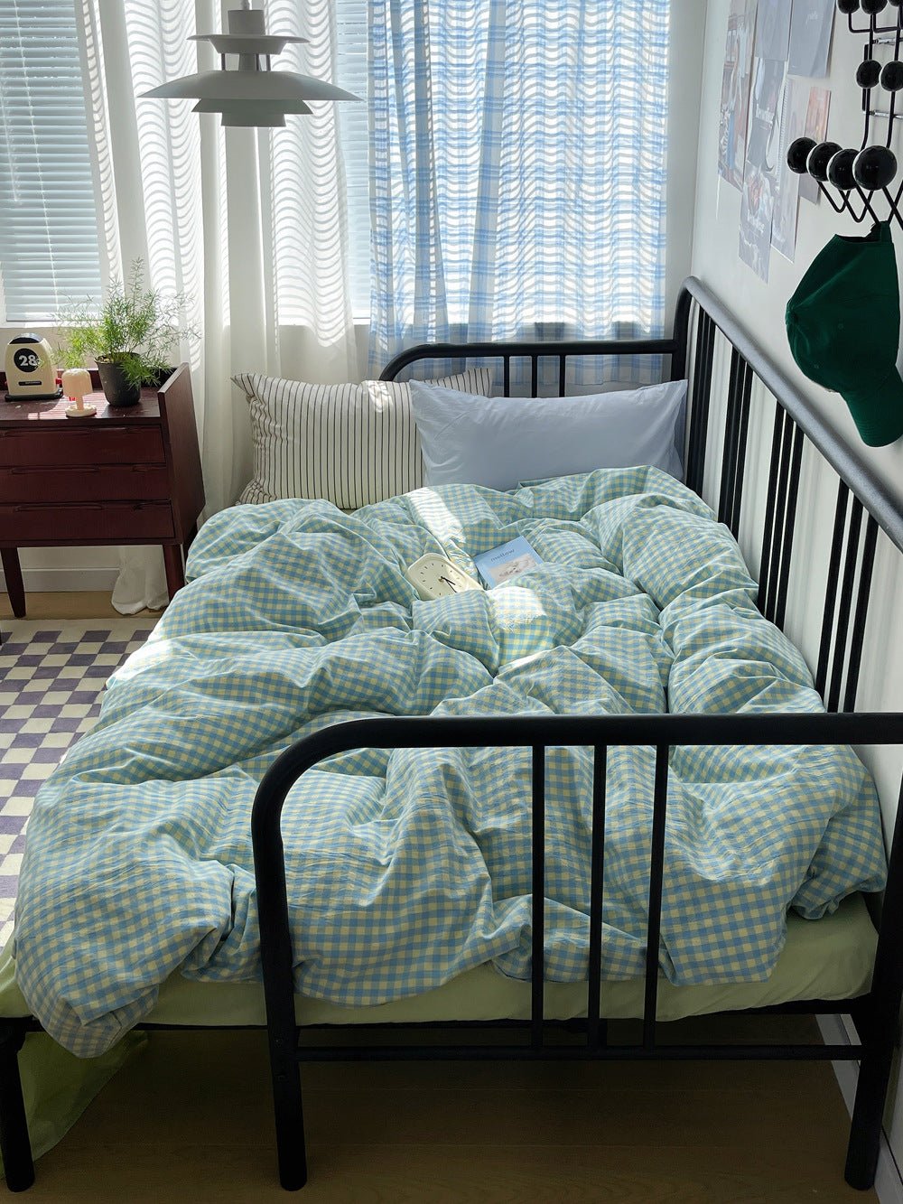 - Ever Lasting - Mixed Gingham Striped Bedding Set / Black - Bedding Set - Ever Lasting