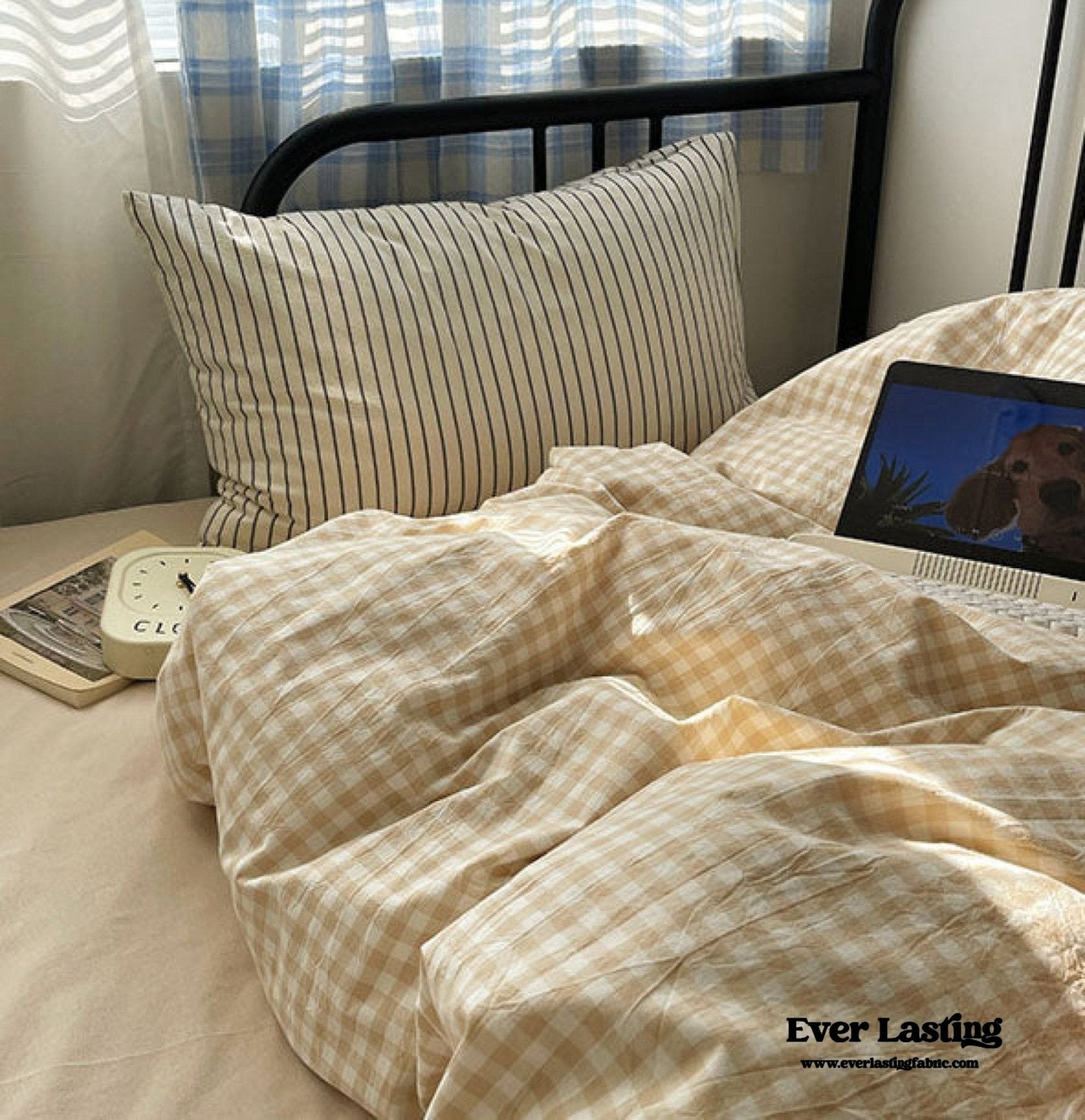 Mixed Gingham Striped Bedding Set / Blue - Ever Lasting