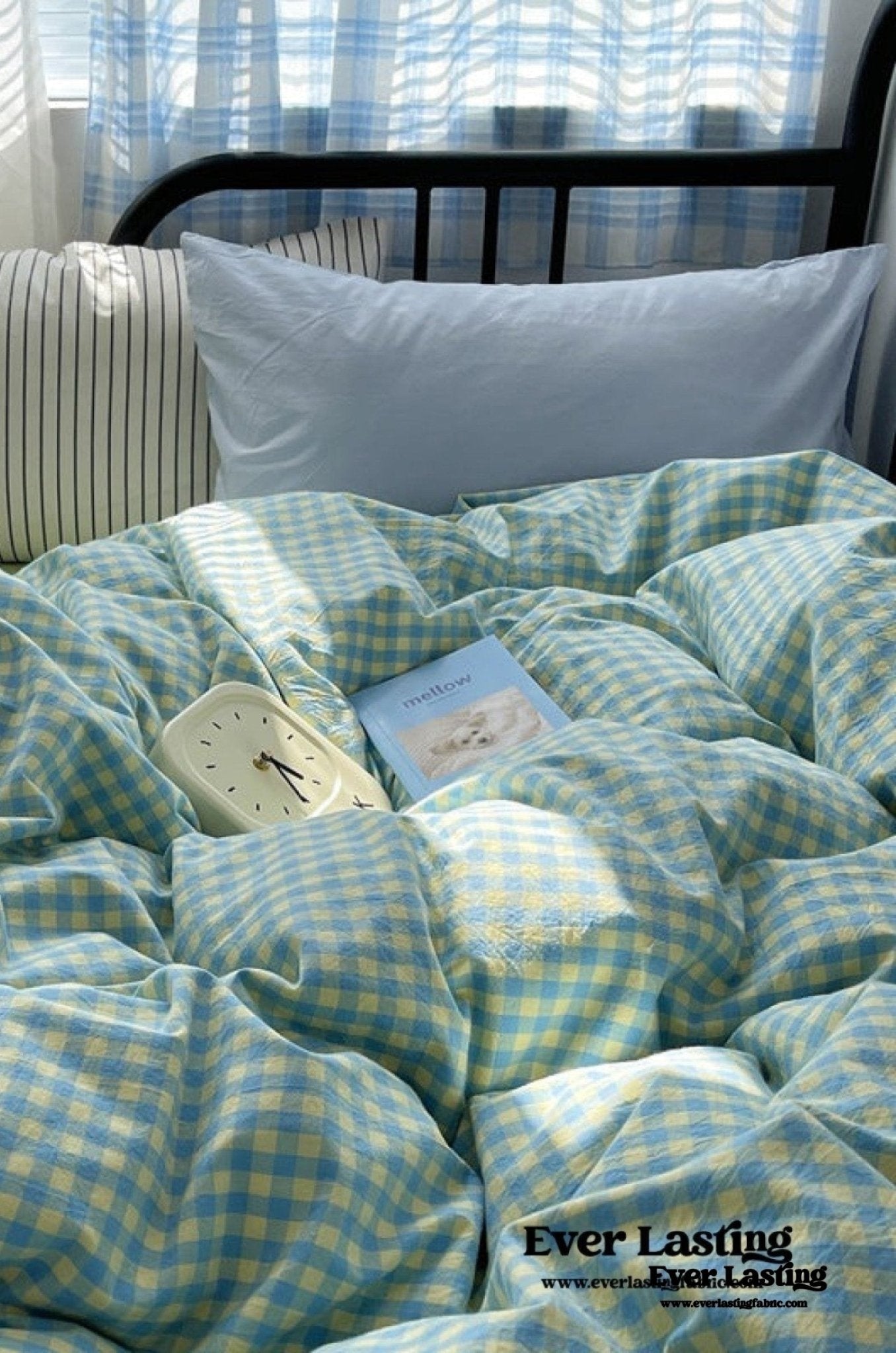 Mixed Gingham Striped Bedding Set / Blue - Ever Lasting