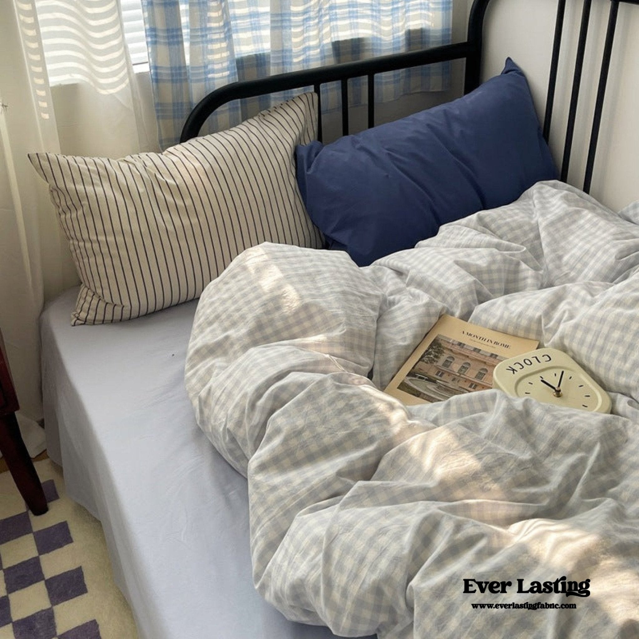 Mixed Gingham Striped Bedding Set / Blue - Ever Lasting