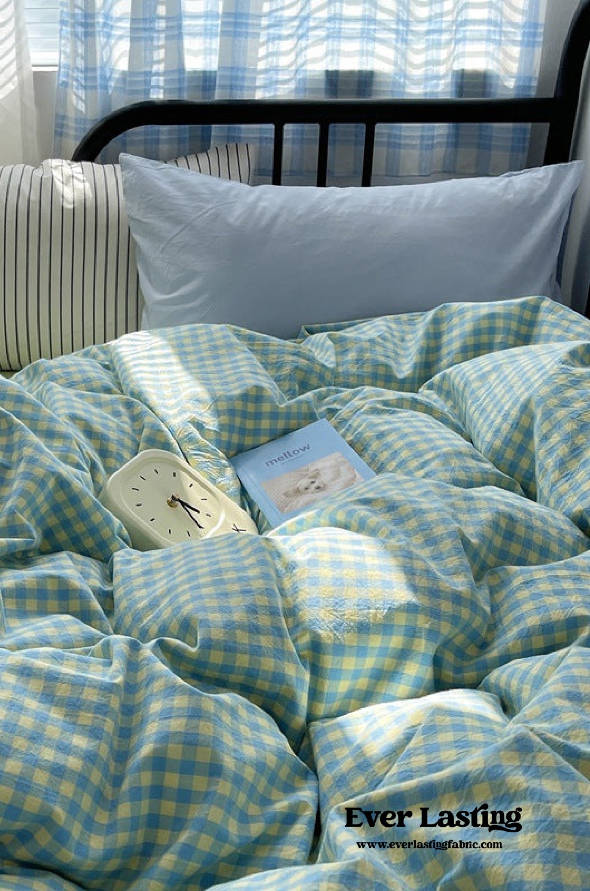 - Ever Lasting - Mixed Gingham Striped Bedding Set / Blue Yellow - Bedding Set - Ever Lasting
