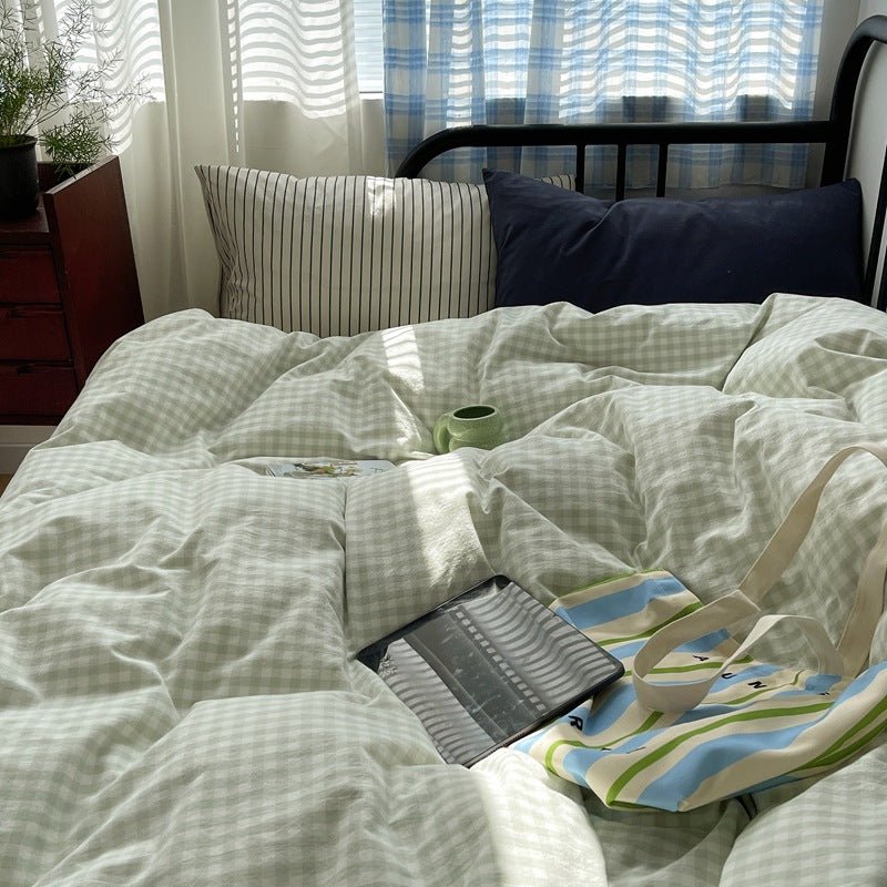 - Ever Lasting - Mixed Gingham Striped Bedding Set / Blue Yellow - Bedding Set - Ever Lasting