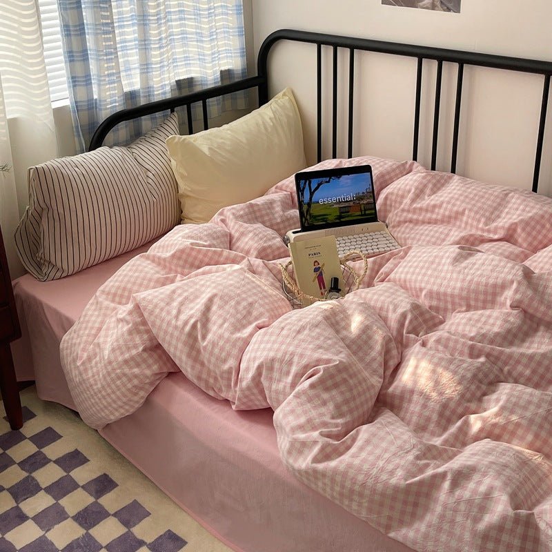 - Ever Lasting - Mixed Gingham Striped Bedding Set / Blue Yellow - Bedding Set - Ever Lasting