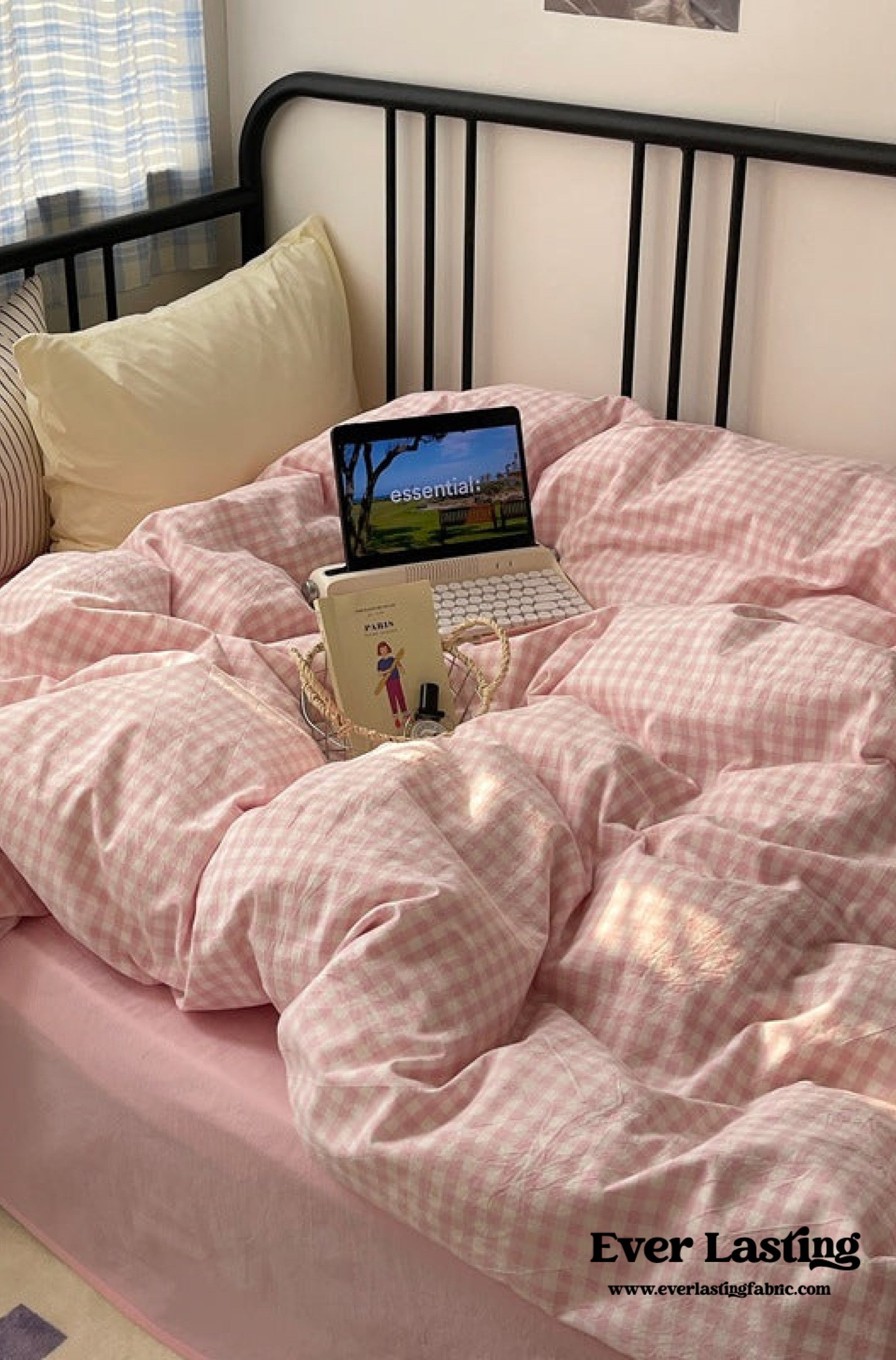 - Ever Lasting - Mixed Gingham Striped Bedding Set / Brown - Bedding Set - Ever Lasting