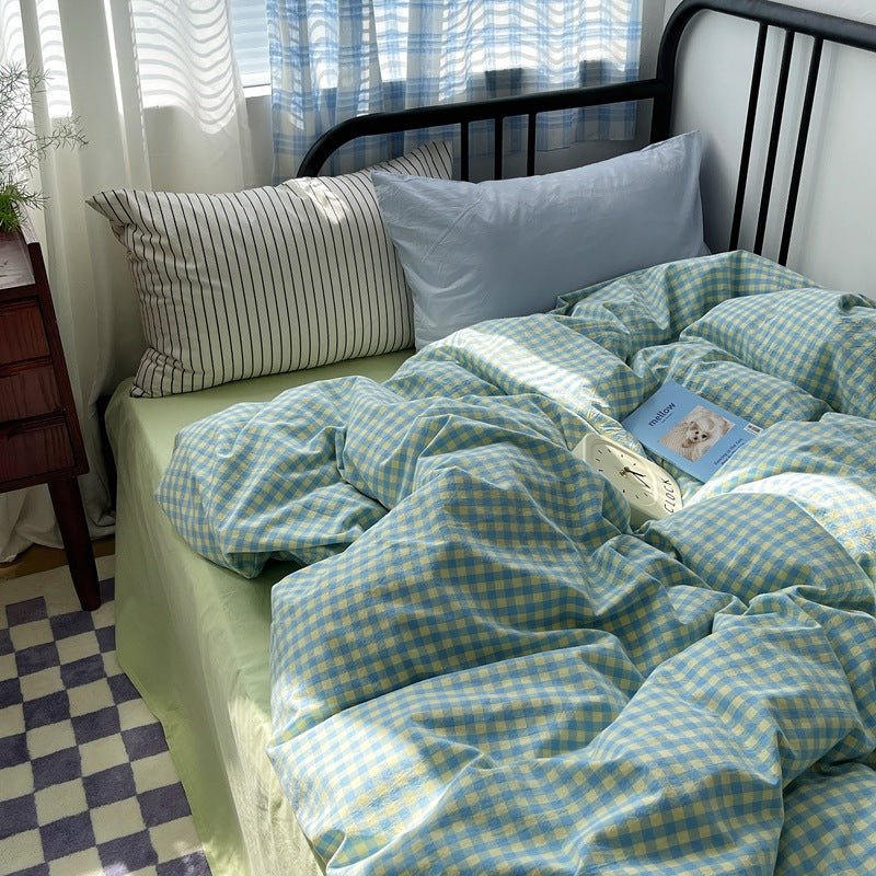 - Ever Lasting - Mixed Gingham Striped Bedding Set / Mint Green - Bedding Set - Ever Lasting