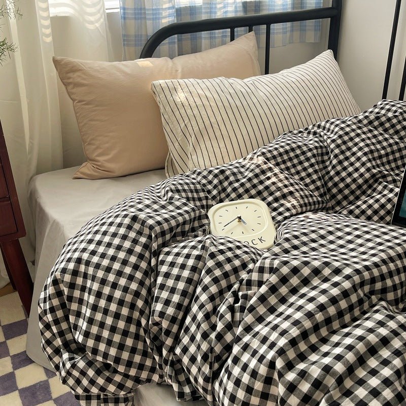 - Ever Lasting - Mixed Gingham Striped Bedding Set / Purple Pink - Bedding Set - Ever Lasting