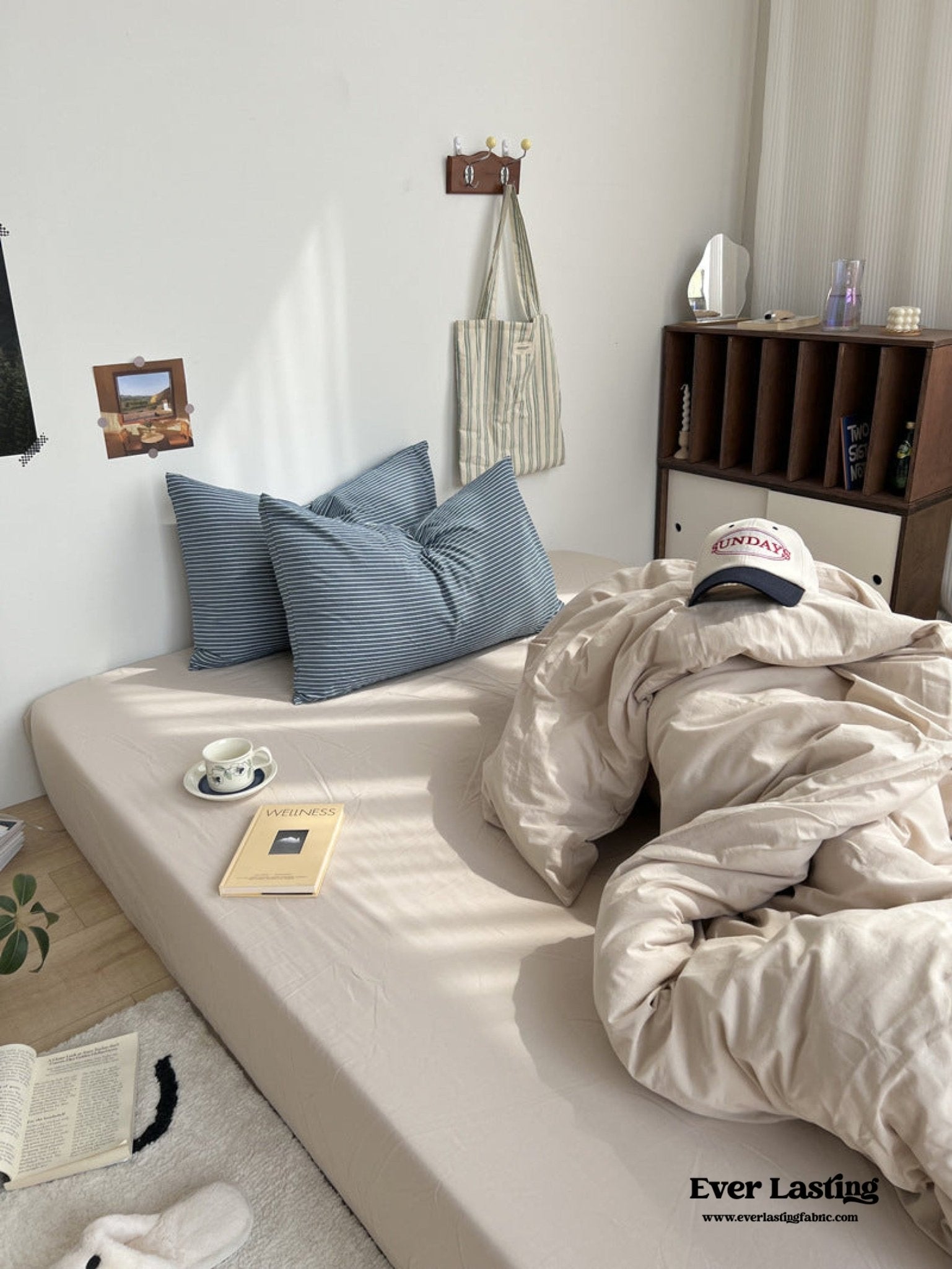 Mixed Stripe Washed Cotton Bedding Set / Blue + Cream - Ever Lasting