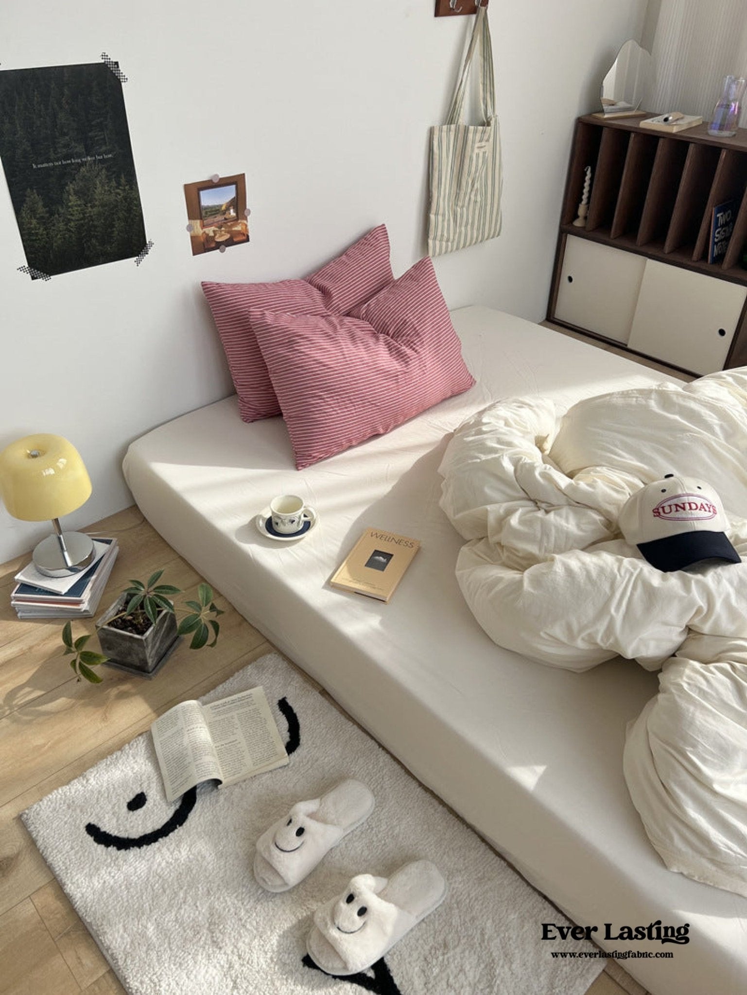 Mixed Stripe Washed Cotton Bedding Set / White + Red - Ever Lasting