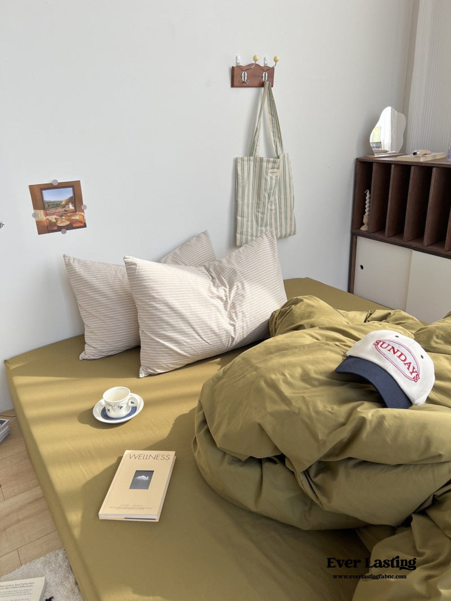 Mixed Stripe Washed Cotton Bedding Set / White + Red - Ever Lasting