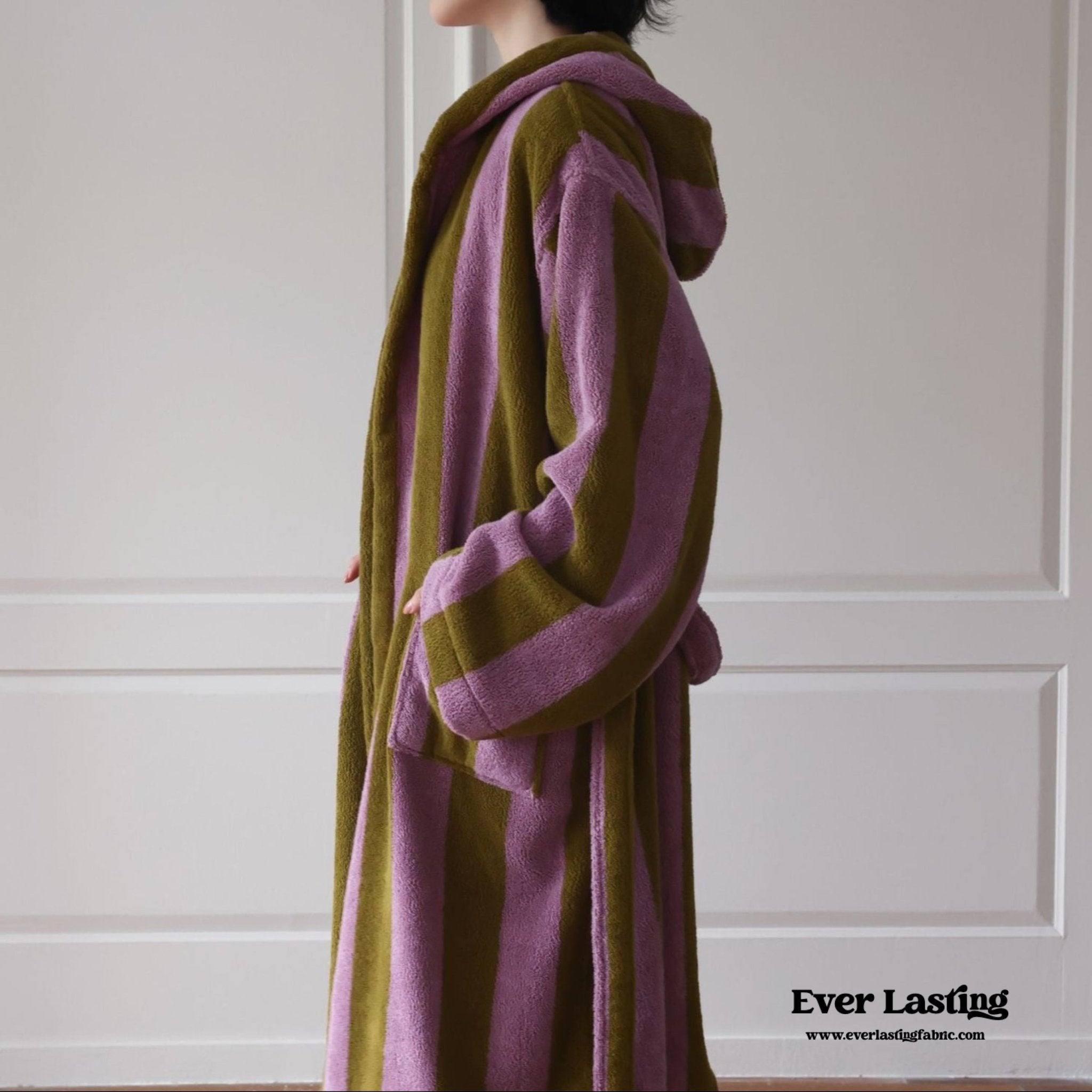 Modern Striped Cotton Bathrobe Set / Blue - Ever Lasting