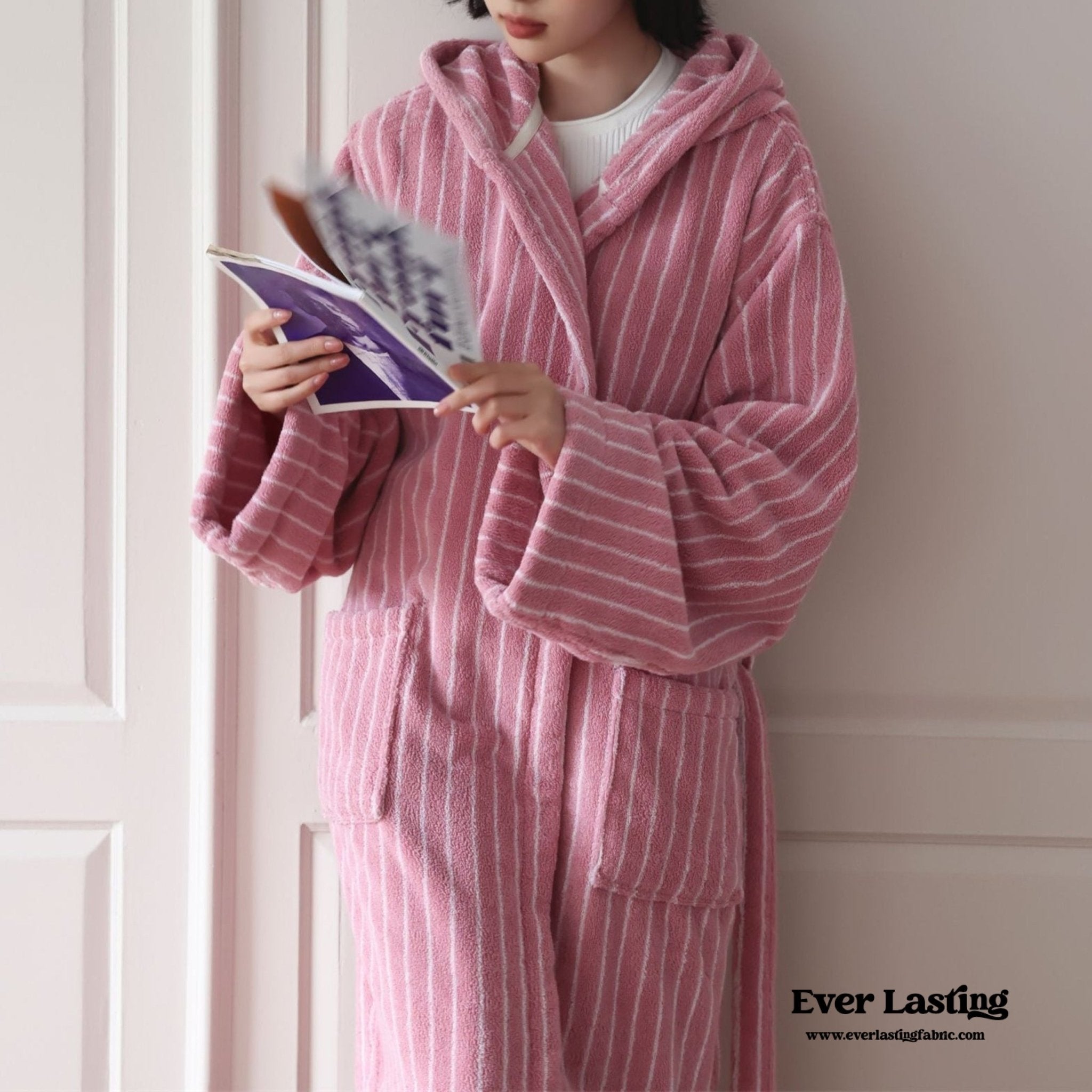 Modern Striped Cotton Bathrobe Set / Blue - Ever Lasting