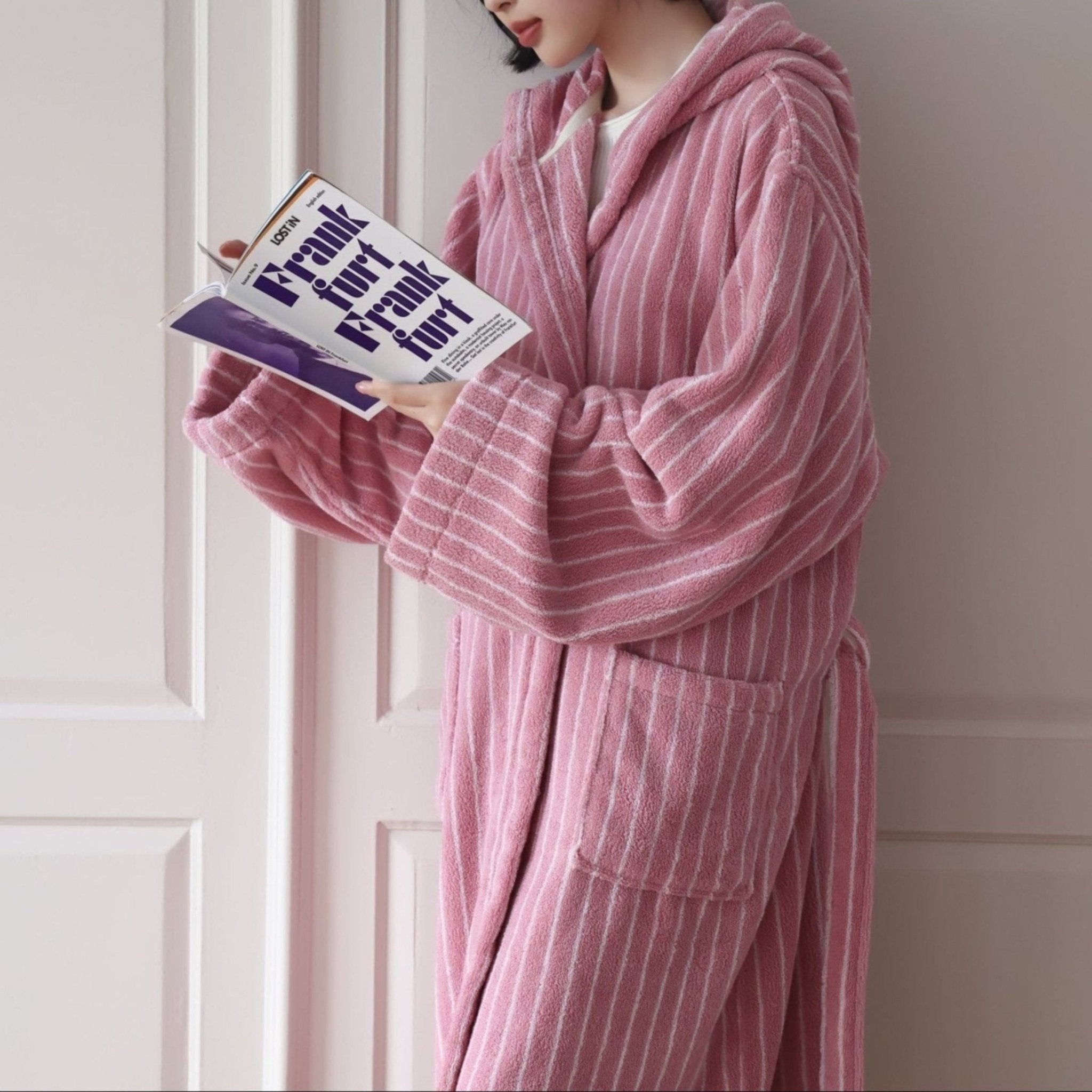 Modern Striped Cotton Bathrobe Set / Pink - Ever Lasting
