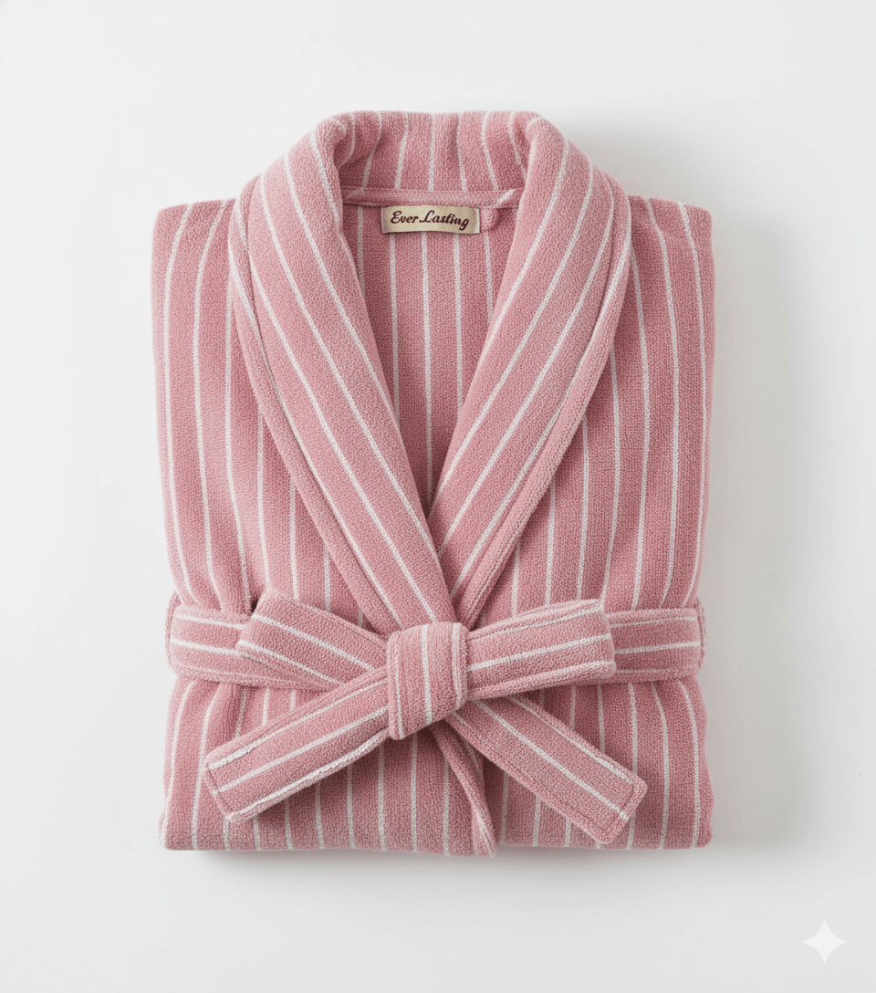 - Ever Lasting - Modern Striped Cotton Bathrobe Set / Pink - Robes - Ever Lasting