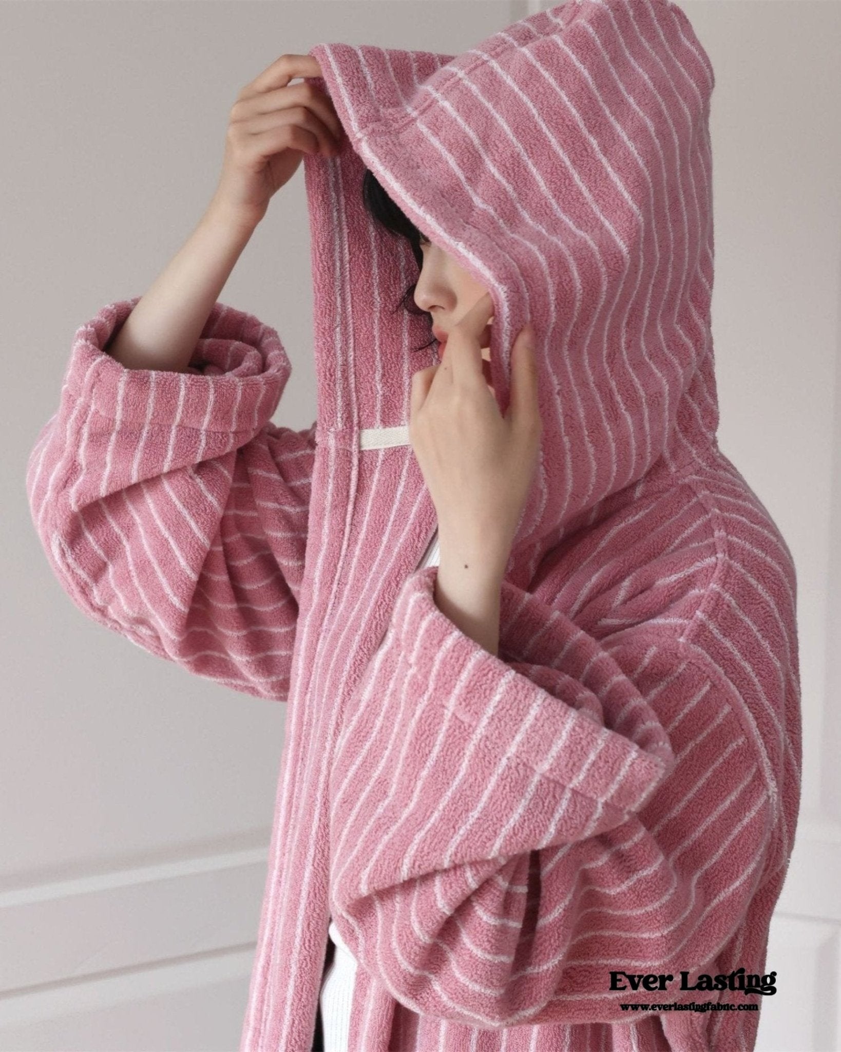 Modern Striped Cotton Bathrobe Set / Purple - Ever Lasting