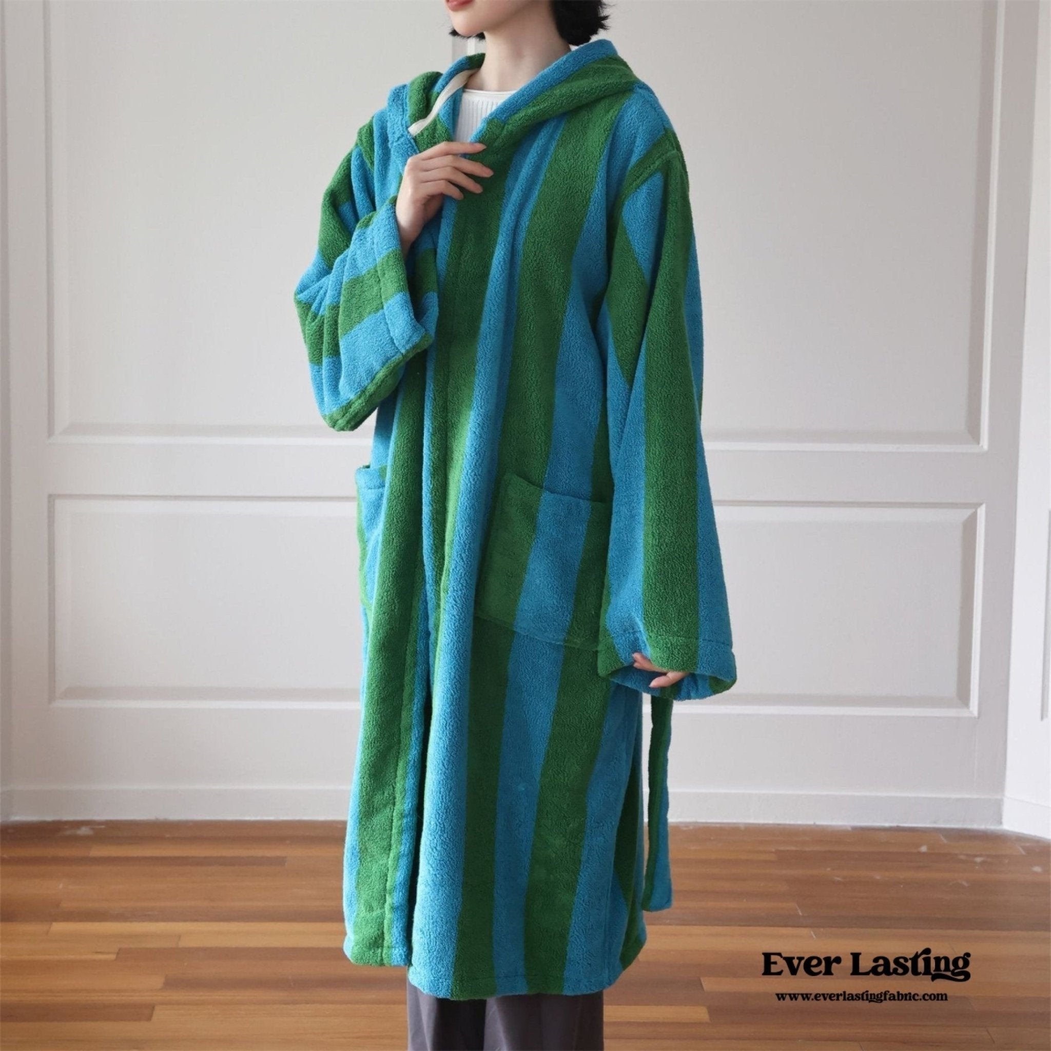 Modern Striped Cotton Bathrobe Set / Purple - Ever Lasting