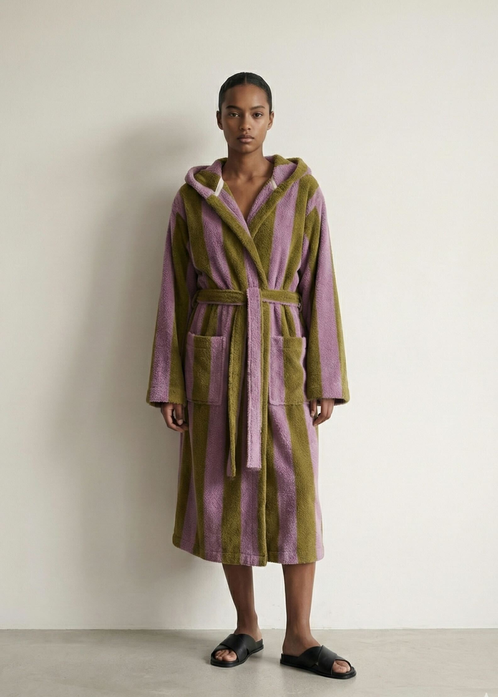 - Ever Lasting - Modern Striped Cotton Bathrobe Set / Purple - Robes - Ever Lasting