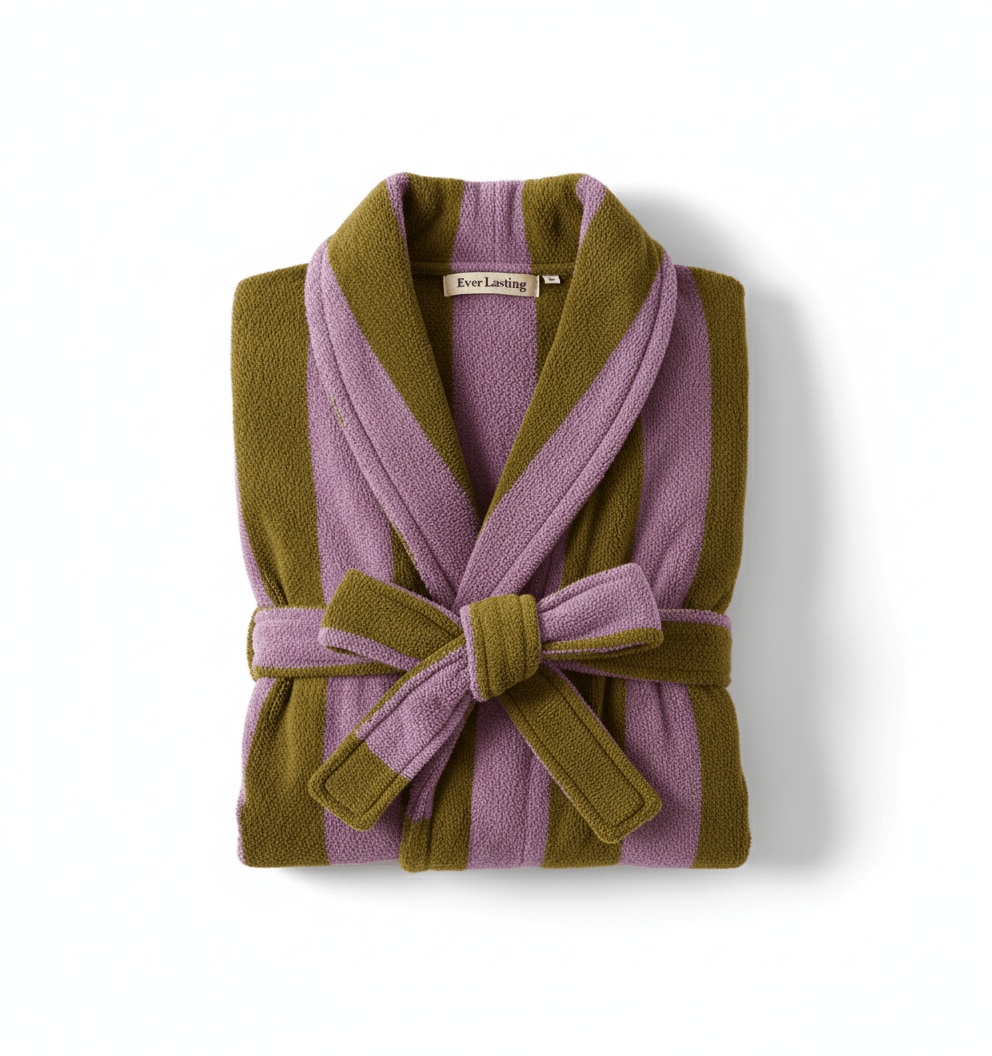 - Ever Lasting - Modern Striped Cotton Bathrobe Set / Purple - Robes - Ever Lasting
