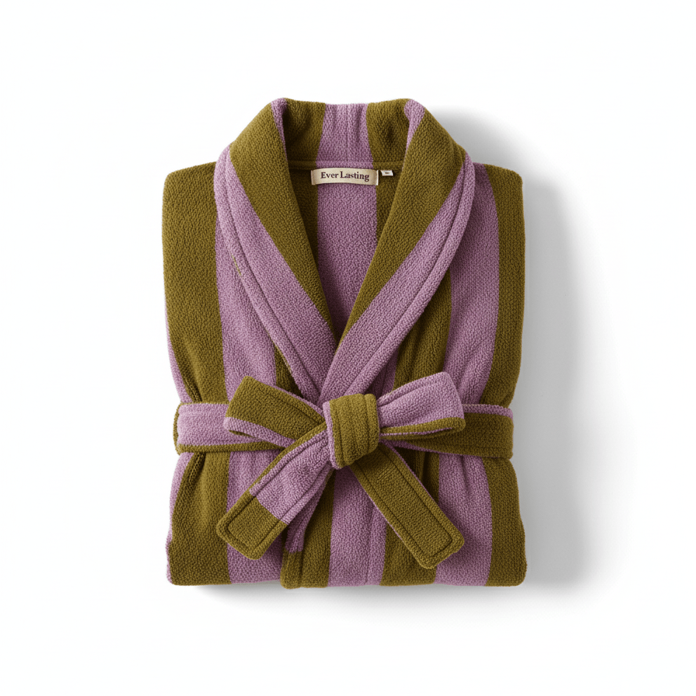 - Ever Lasting - Modern Striped Cotton Bathrobe Set / Purple - Robes - Ever Lasting