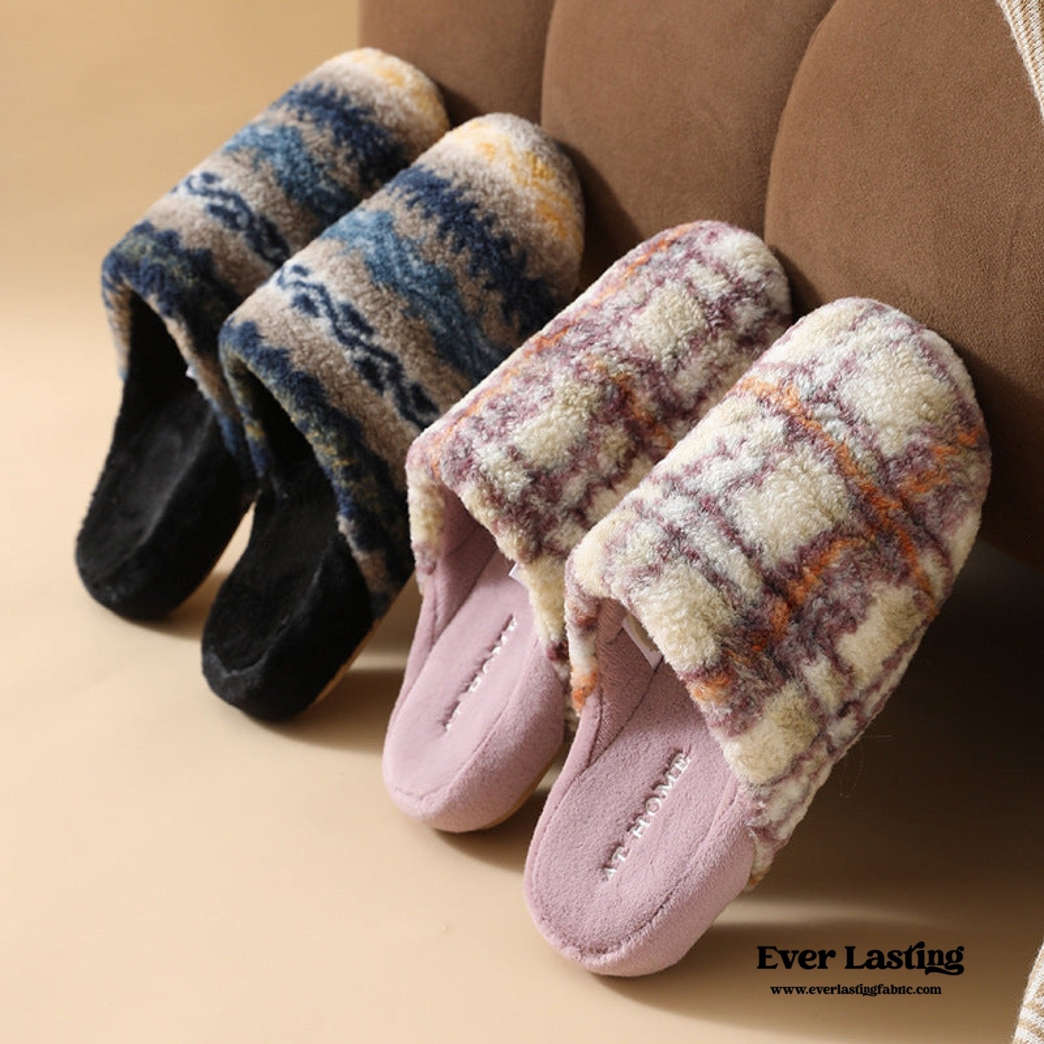 Modern Warm House Slippers / Blue Striped - Ever Lasting